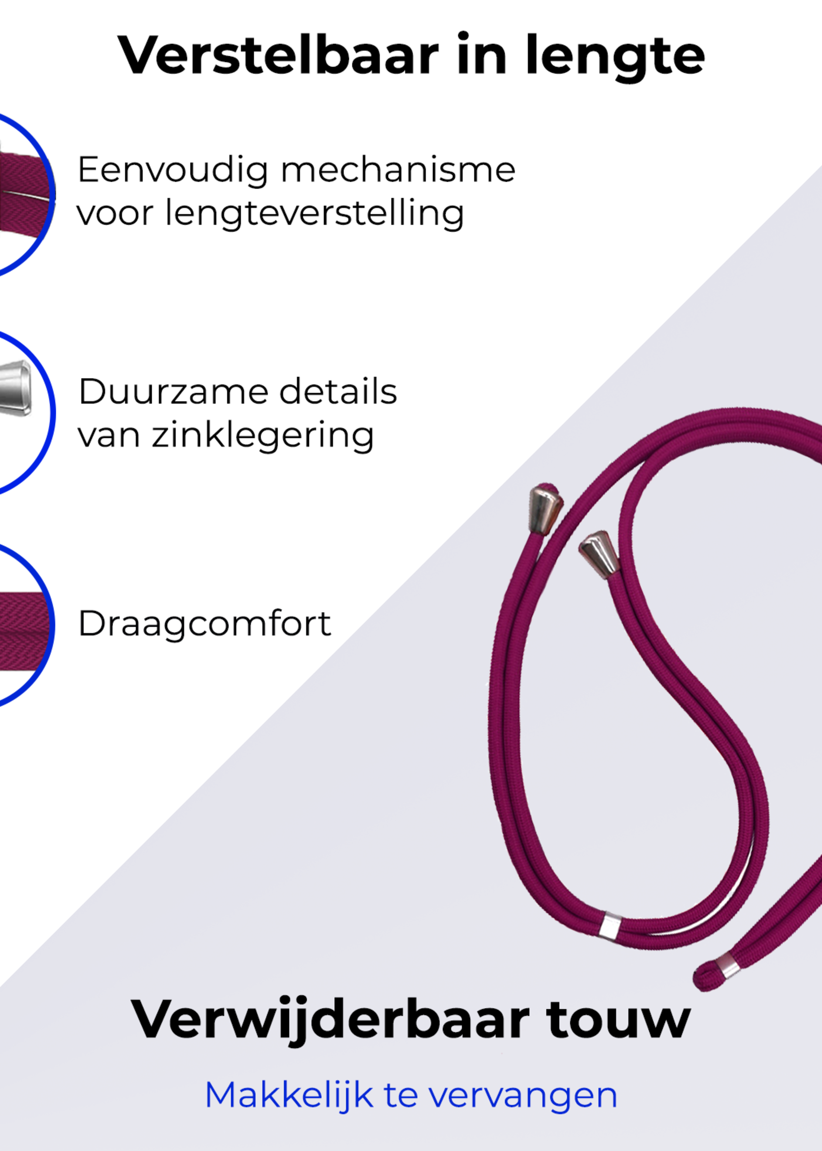 BTH Telefoonkoord Universeel Verstelbaar Telefoon Koord Telefoonkoorden Telefoonketting - 150 cm - Donkerrood