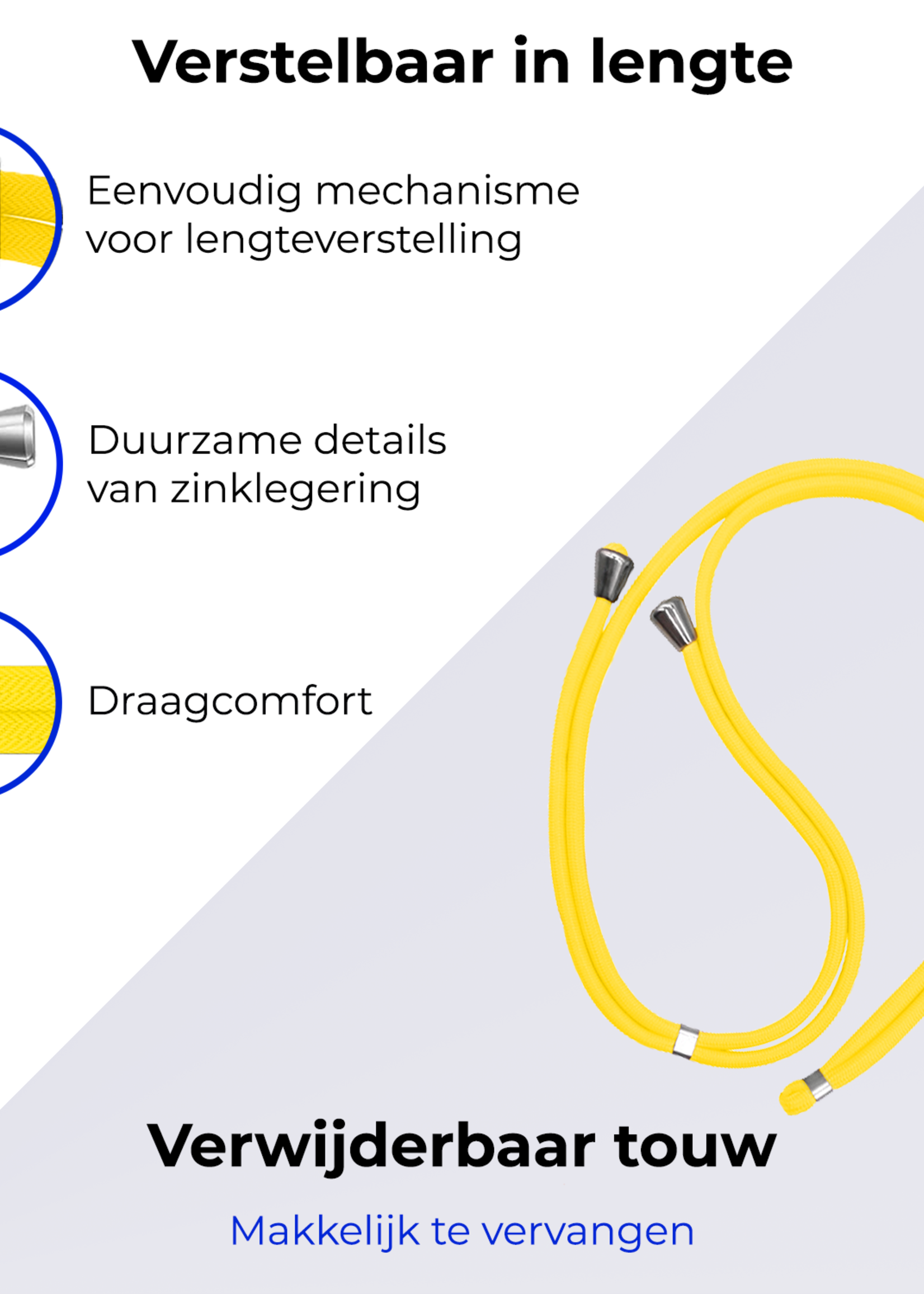 BTH Telefoonkoord Universeel Verstelbaar Telefoon Koord Telefoonkoorden Telefoonketting - 150 cm - Geel