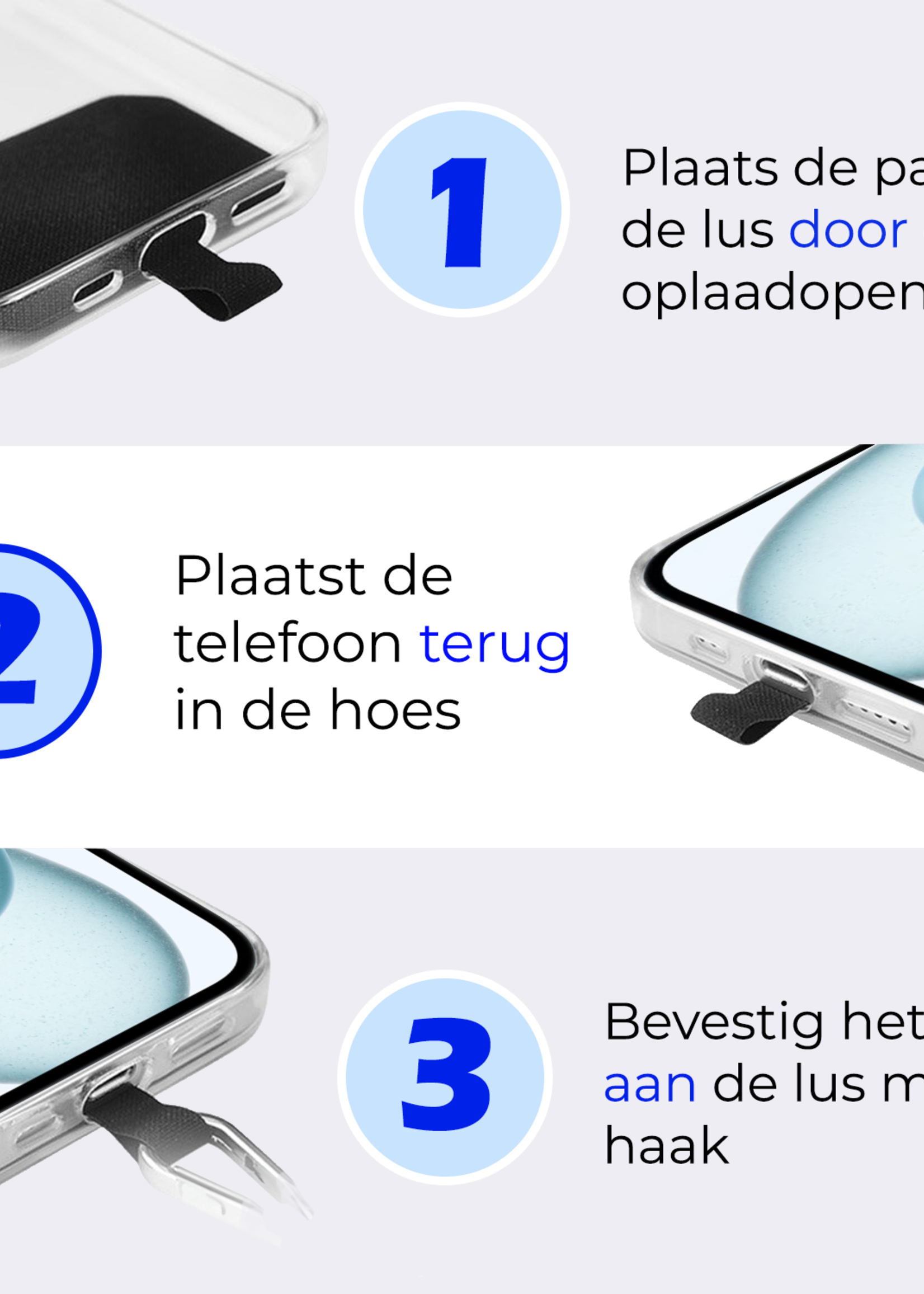 BTH Telefoonkoord Universeel Verstelbaar Telefoon Koord Telefoonkoorden Telefoonketting - 150 cm - Lichtgrijs