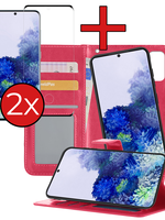 BTH BTH Samsung Galaxy S20 Ultra Hoesje Bookcase Uitneembaar Met 2x Screenprotector - Donkerroze