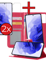 BTH BTH Samsung Galaxy S21 Hoesje Bookcase Uitneembaar Met 2x Screenprotector - Donkerroze
