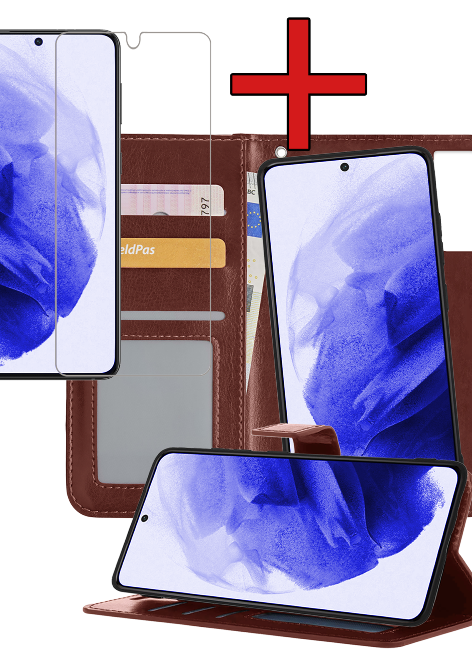 BTH Hoesje Geschikt voor <model> Hoesje Book Case Uitneembare 2-in-1 Hoes Met Screenprotector - Hoes Geschikt voor <model2> Hoes Wallet Case Pashouder Hoesje - <color>