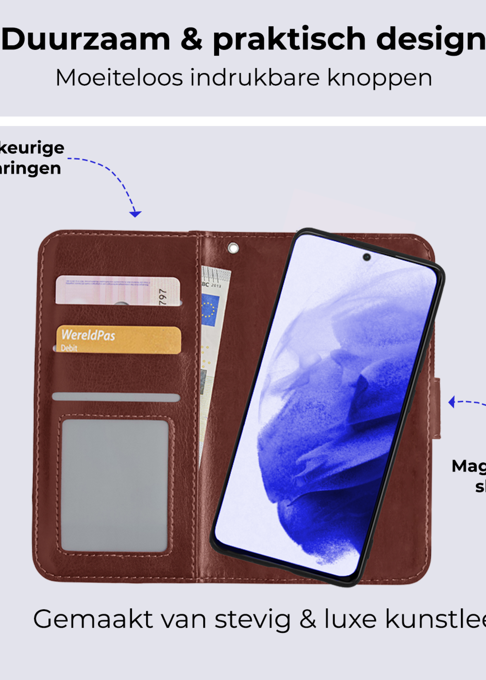BTH Hoesje Geschikt voor <model> Hoesje Book Case Uitneembare 2-in-1 Hoes Met Screenprotector - Hoes Geschikt voor <model2> Hoes Wallet Case Pashouder Hoesje - <color>