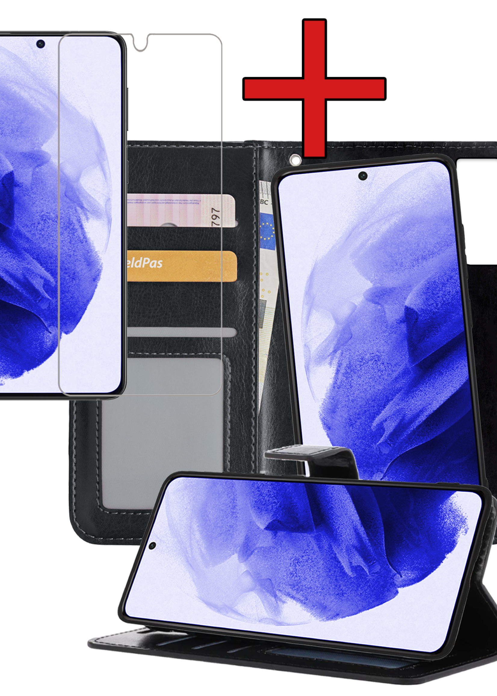 BTH Hoesje Geschikt voor <model> Hoesje Book Case Uitneembare 2-in-1 Hoes Met Screenprotector - Hoes Geschikt voor <model2> Hoes Wallet Case Pashouder Hoesje - <color>