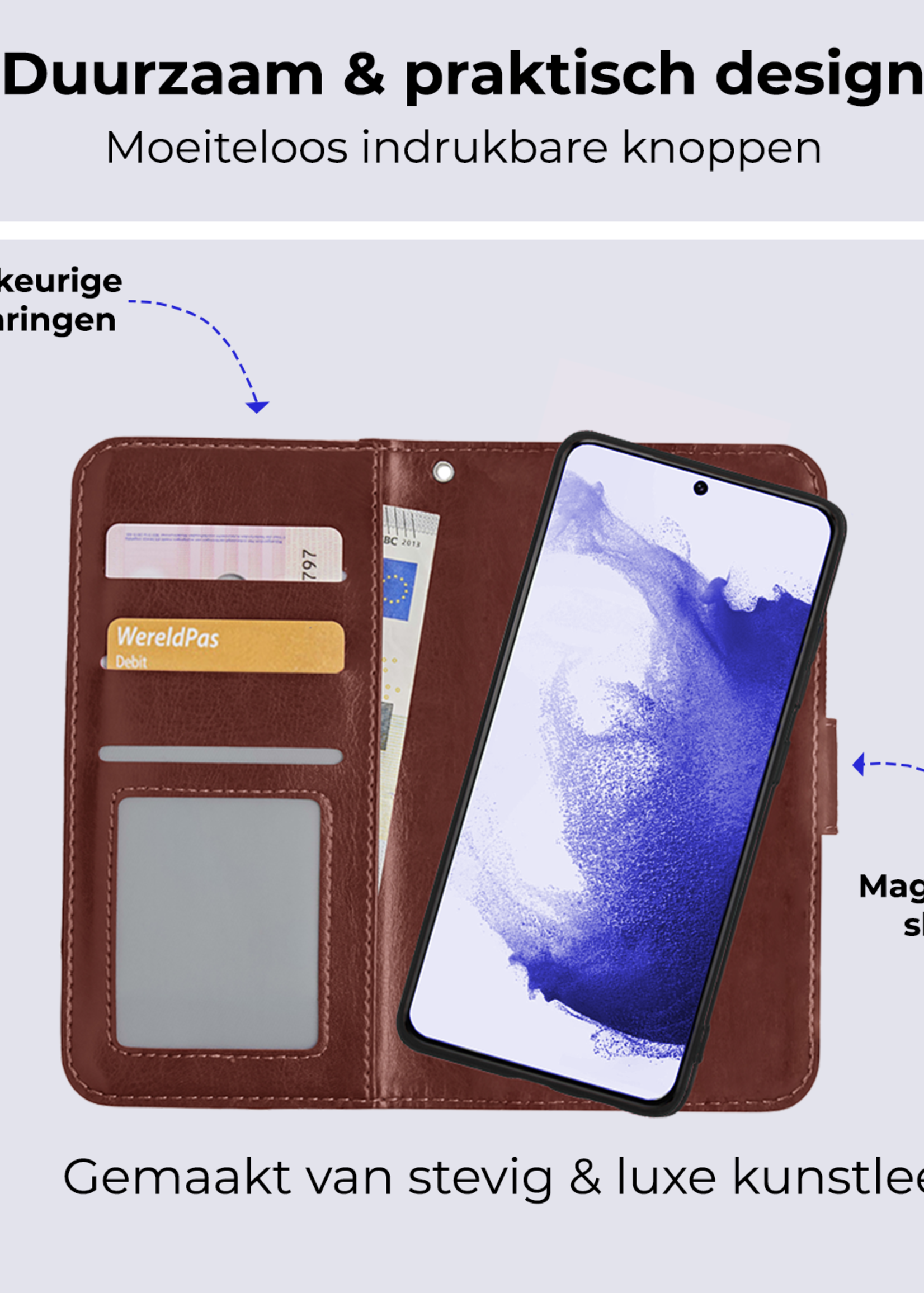 BTH Hoesje Geschikt voor <model> Hoesje Book Case Uitneembare 2-in-1 Hoes Met Screenprotector - Hoes Geschikt voor <model2> Hoes Wallet Case Pashouder Hoesje - <color>