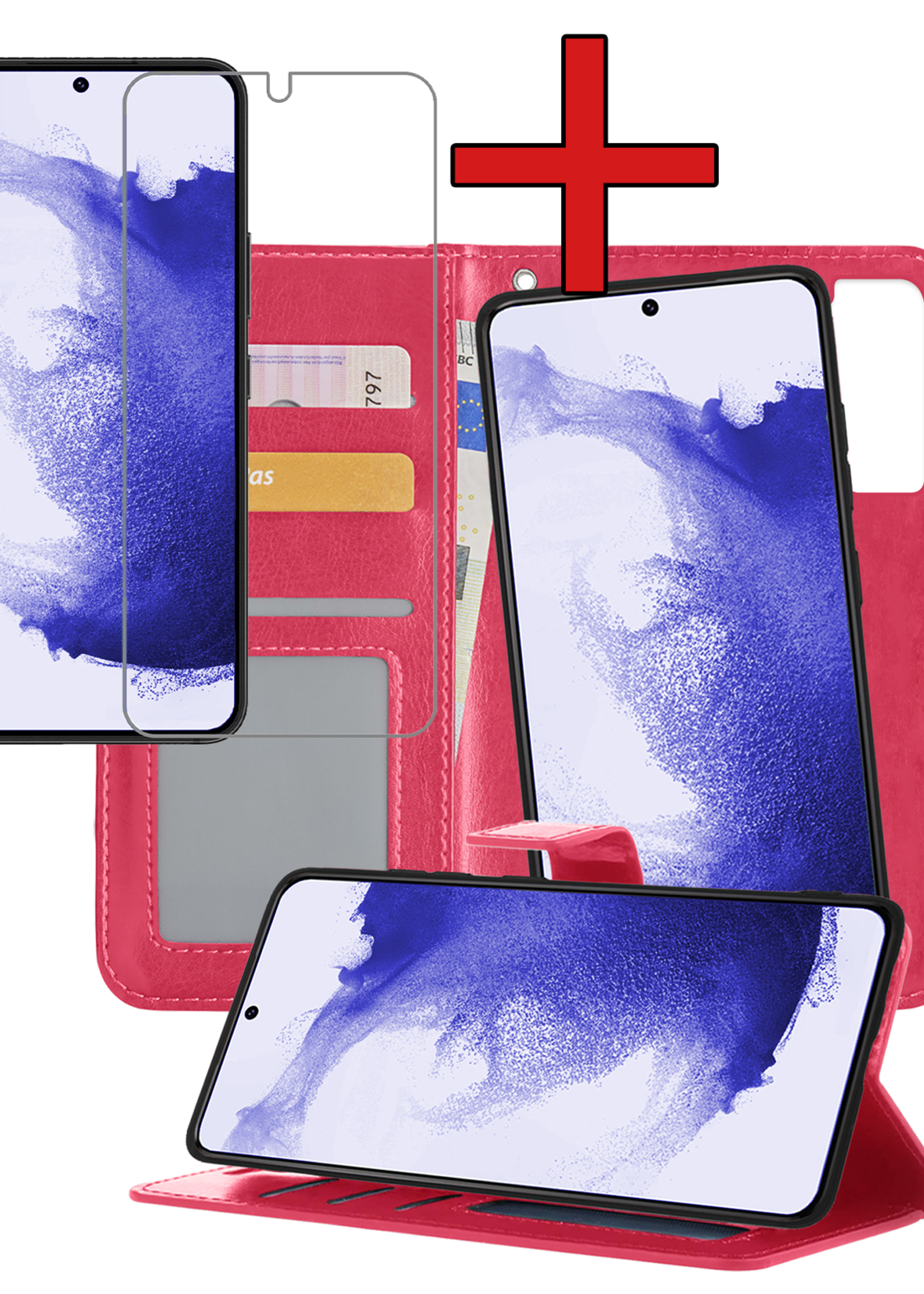 BTH Hoesje Geschikt voor <model> Hoesje Book Case Uitneembare 2-in-1 Hoes Met Screenprotector - Hoes Geschikt voor <model2> Hoes Wallet Case Pashouder Hoesje - <color>