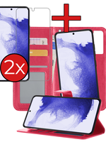 BTH BTH Samsung Galaxy S22 Hoesje Bookcase Uitneembaar Met 2x Screenprotector - Donkerroze