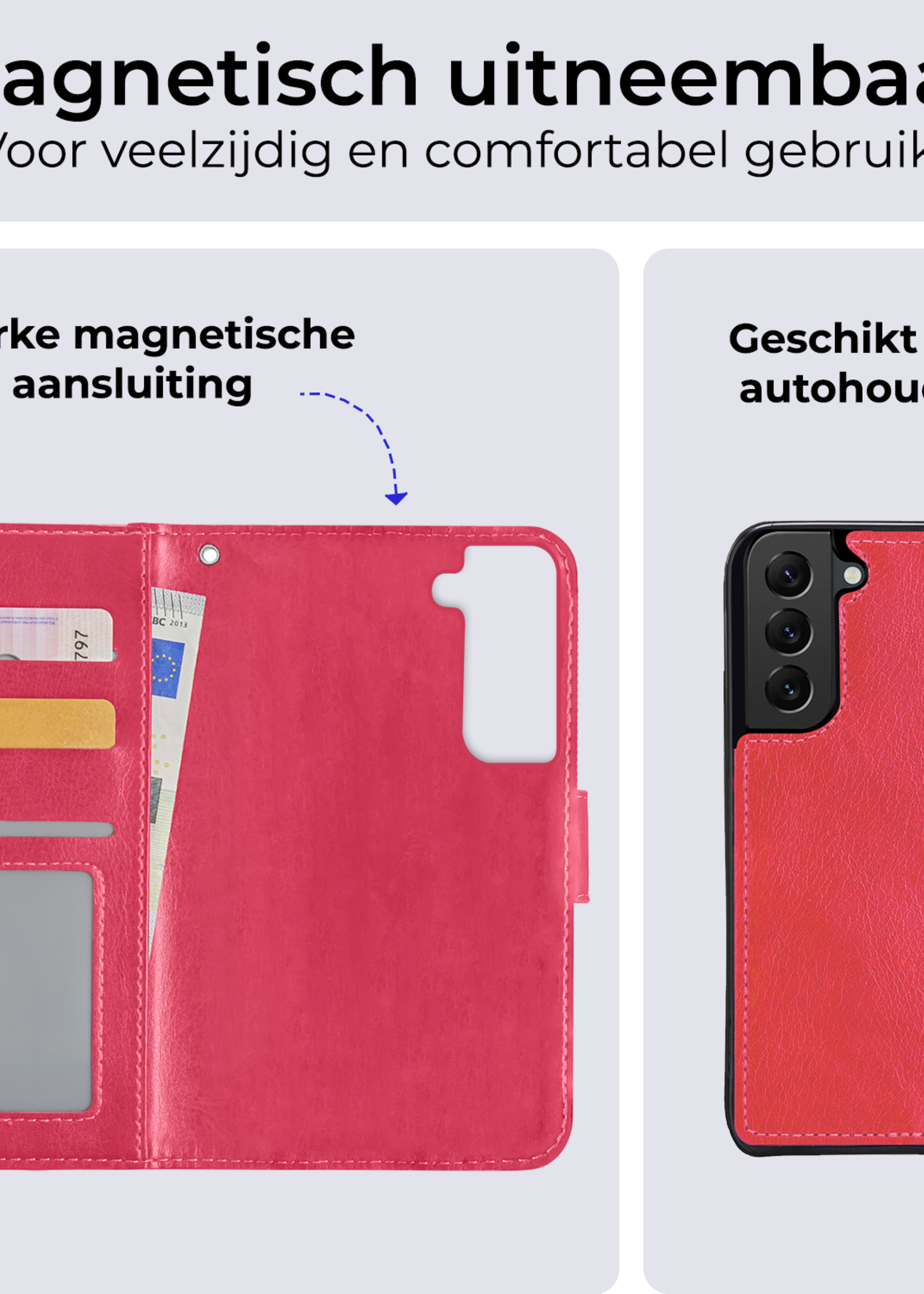 BTH Hoesje Geschikt voor <model> Hoesje Book Case Uitneembare 2-in-1 Hoes Met 2x Screenprotector - Hoes Geschikt voor <model2> Hoes Wallet Case Pashouder Hoesje - <color>