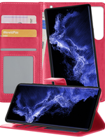 BTH BTH Samsung Galaxy S22 Ultra Hoesje Bookcase Uitneembaar - Donkerroze