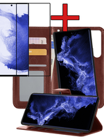 BTH BTH Samsung Galaxy S22 Ultra Hoesje Bookcase Uitneembaar Met Screenprotector - Bruin