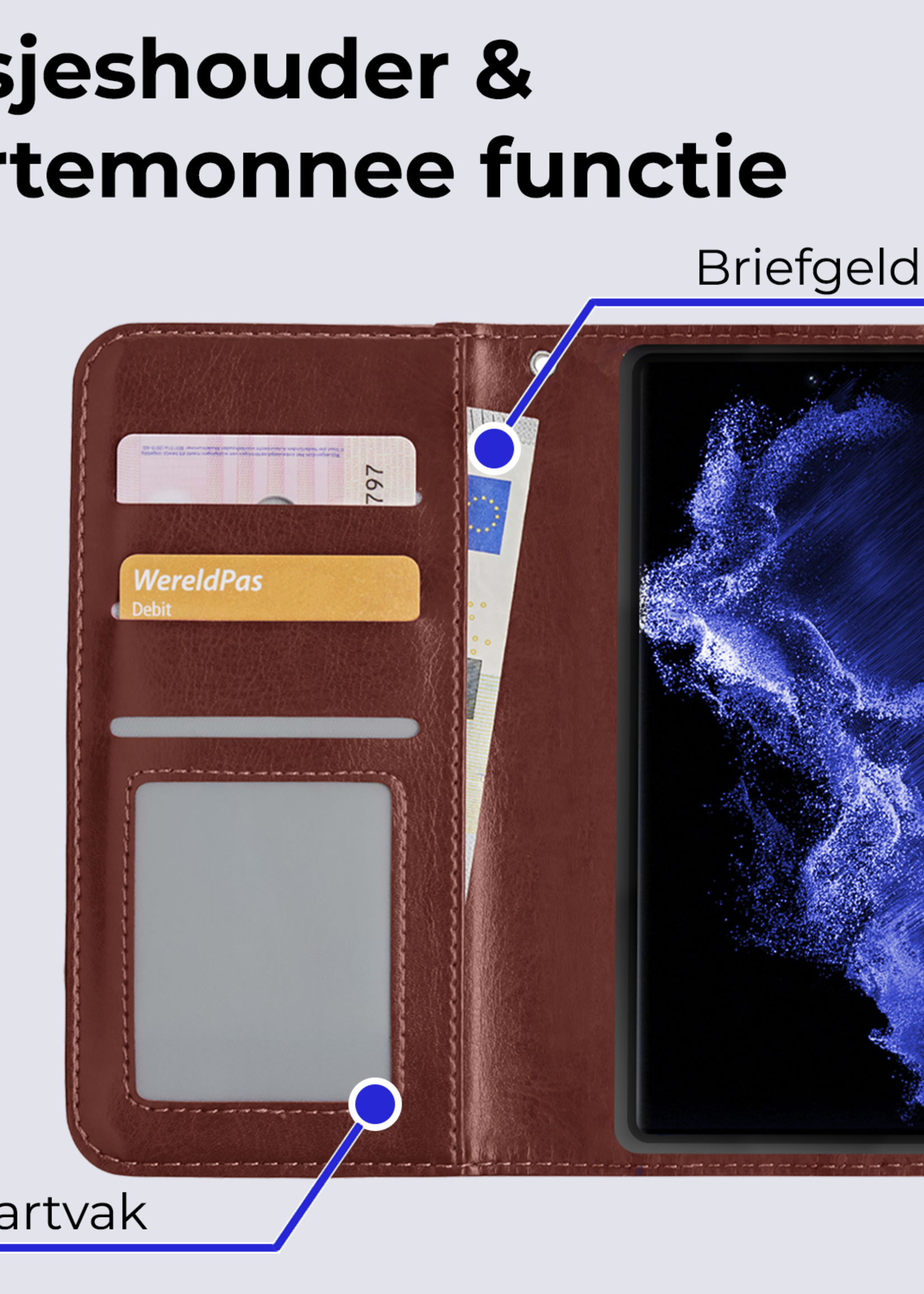 BTH Hoesje Geschikt voor <model> Hoesje Book Case Uitneembare 2-in-1 Hoes Met Screenprotector - Hoes Geschikt voor <model2> Hoes Wallet Case Pashouder Hoesje - <color>