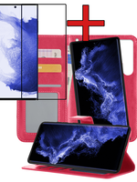 BTH BTH Samsung Galaxy S22 Ultra Hoesje Bookcase Uitneembaar Met Screenprotector - Donkerroze