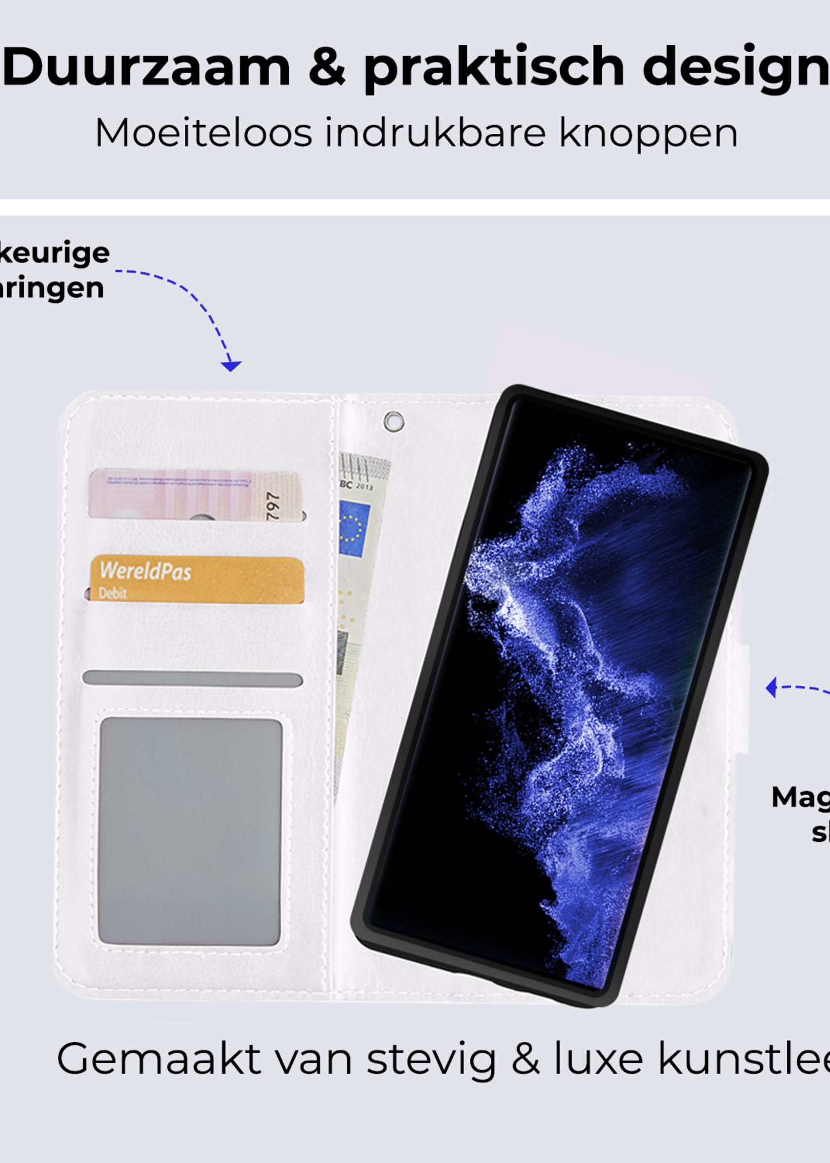 BTH Hoesje Geschikt voor <model> Hoesje Book Case Uitneembare 2-in-1 Hoes Met Screenprotector - Hoes Geschikt voor <model2> Hoes Wallet Case Pashouder Hoesje - <color>