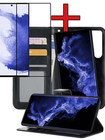 BTH BTH Samsung Galaxy S22 Ultra Hoesje Bookcase Uitneembaar Met Screenprotector - Zwart