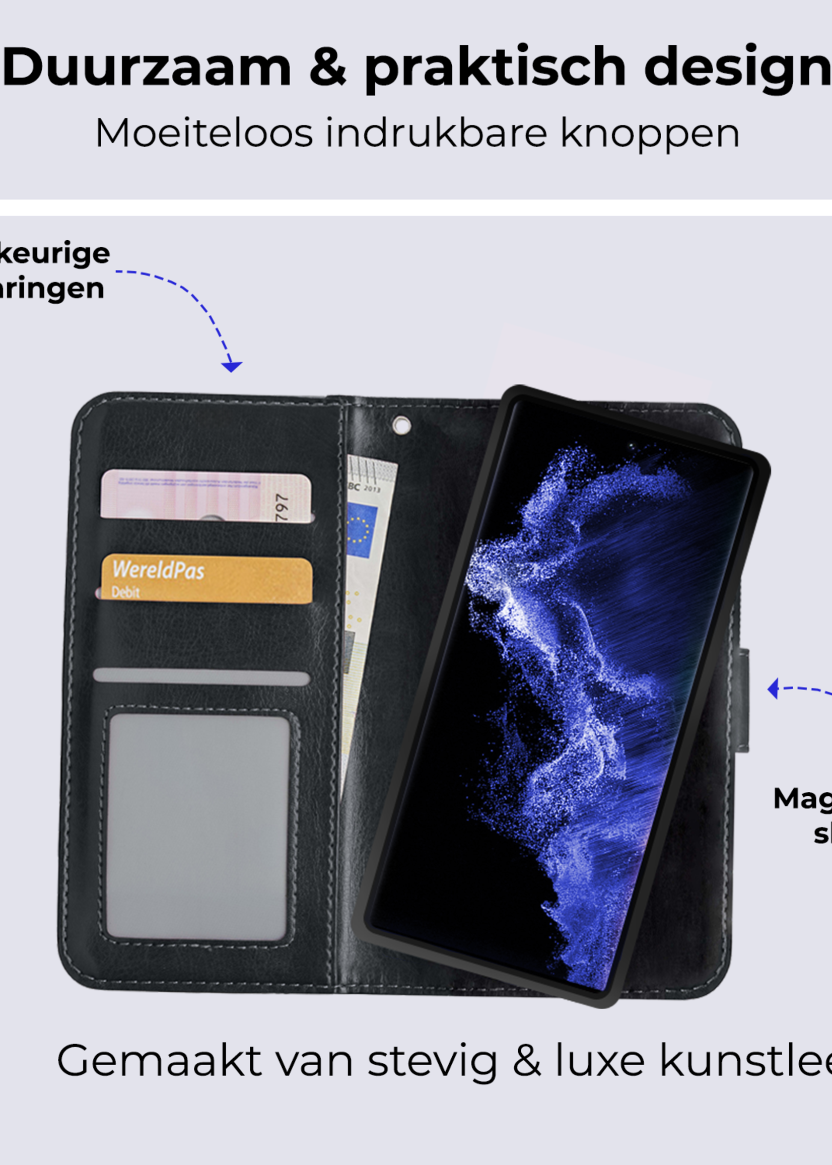 BTH Hoesje Geschikt voor <model> Hoesje Book Case Uitneembare 2-in-1 Hoes Met Screenprotector - Hoes Geschikt voor <model2> Hoes Wallet Case Pashouder Hoesje - <color>