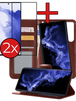 BTH BTH Samsung Galaxy S22 Ultra Hoesje Bookcase Uitneembaar Met 2x Screenprotector - Bruin