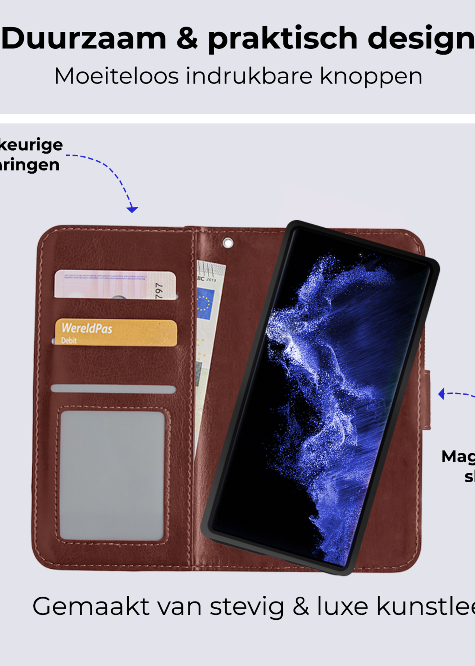BTH Hoesje Geschikt voor <model> Hoesje Book Case Uitneembare 2-in-1 Hoes Met 2x Screenprotector - Hoes Geschikt voor <model2> Hoes Wallet Case Pashouder Hoesje - <color>