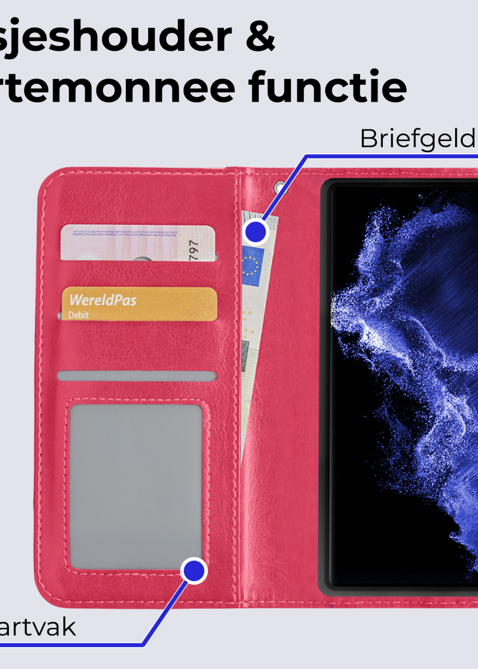 BTH Hoesje Geschikt voor <model> Hoesje Book Case Uitneembare 2-in-1 Hoes Met 2x Screenprotector - Hoes Geschikt voor <model2> Hoes Wallet Case Pashouder Hoesje - <color>