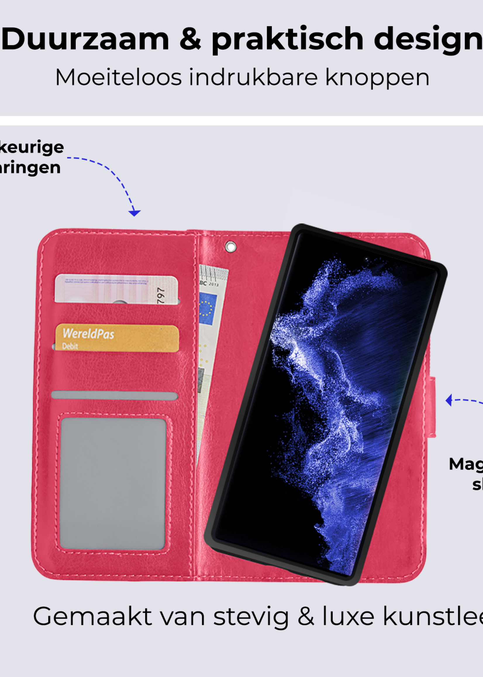 BTH Hoesje Geschikt voor <model> Hoesje Book Case Uitneembare 2-in-1 Hoes Met 2x Screenprotector - Hoes Geschikt voor <model2> Hoes Wallet Case Pashouder Hoesje - <color>