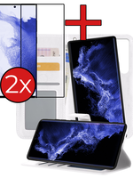 BTH BTH Samsung Galaxy S22 Ultra Hoesje Bookcase Uitneembaar Met 2x Screenprotector - Wit