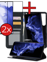 BTH BTH Samsung Galaxy S22 Ultra Hoesje Bookcase Uitneembaar Met 2x Screenprotector - Zwart