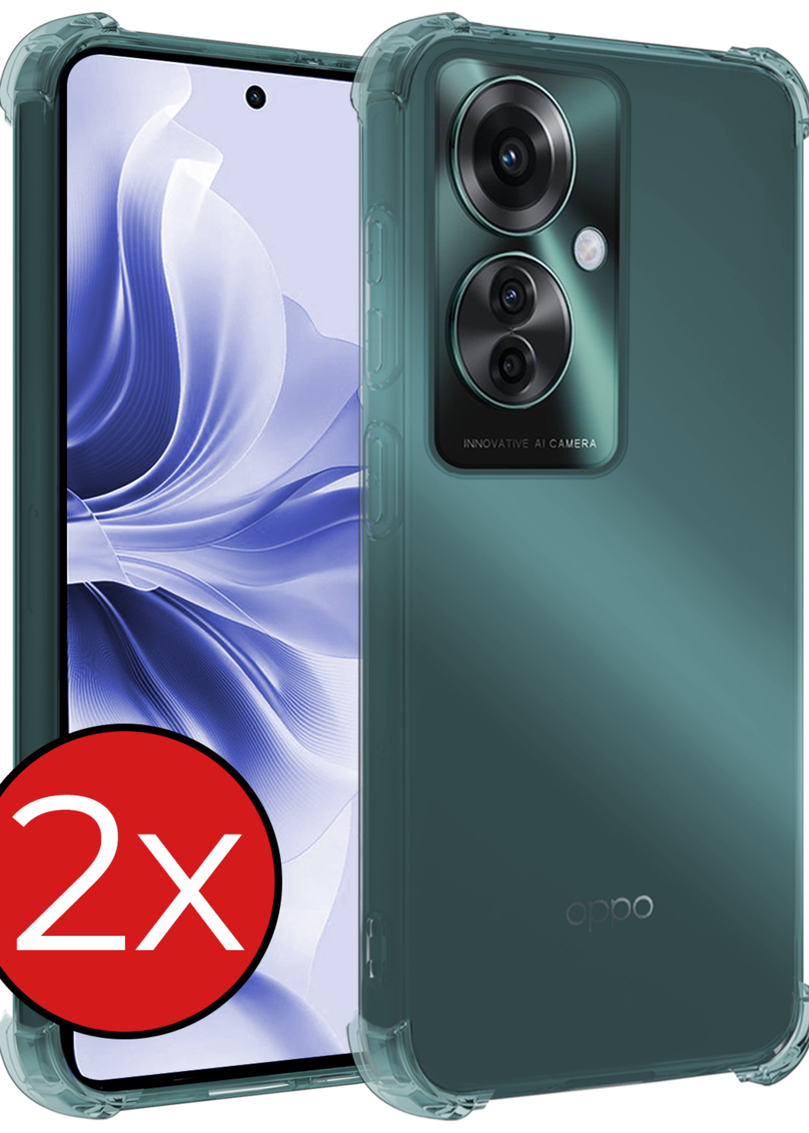 BTH Hoesje Geschikt voor Oppo Reno11 F Hoesje Siliconen Shock Proof Case Hoes - Hoes Geschikt voor Oppo Reno11 F Hoes Cover Case Shockproof - Transparant - 2 PACK