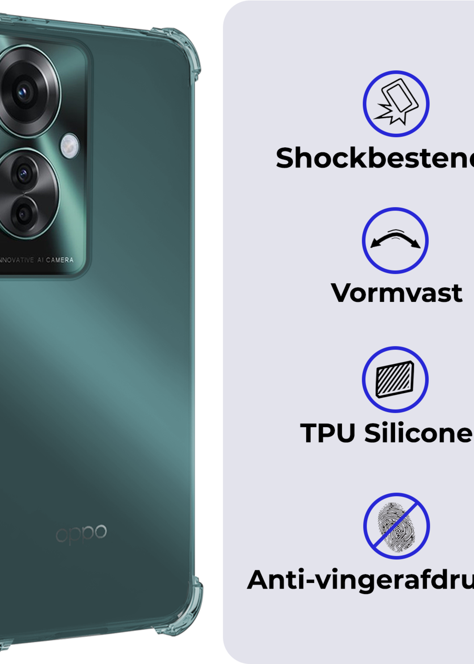 BTH Hoesje Geschikt voor Oppo Reno11 F Hoesje Siliconen Shock Proof Case Hoes - Hoes Geschikt voor Oppo Reno11 F Hoes Cover Case Shockproof - Transparant - 2 PACK