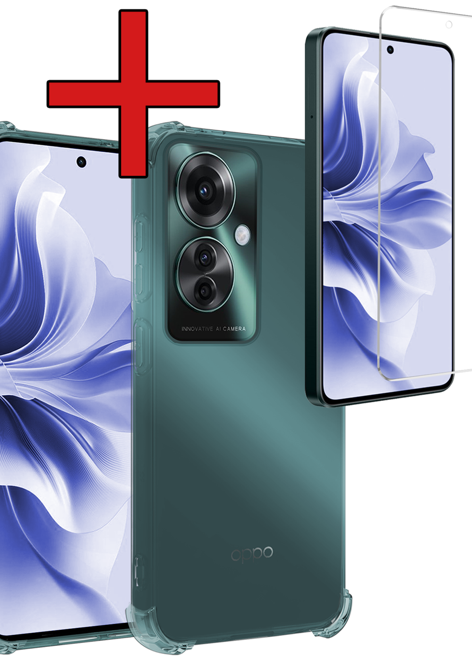 BTH Hoesje Geschikt voor Oppo Reno11 F Hoesje Siliconen Shock Proof Case Hoes Met Screenprotector - Hoes Geschikt voor Oppo Reno11 F Hoes Cover Case Shockproof - Transparant