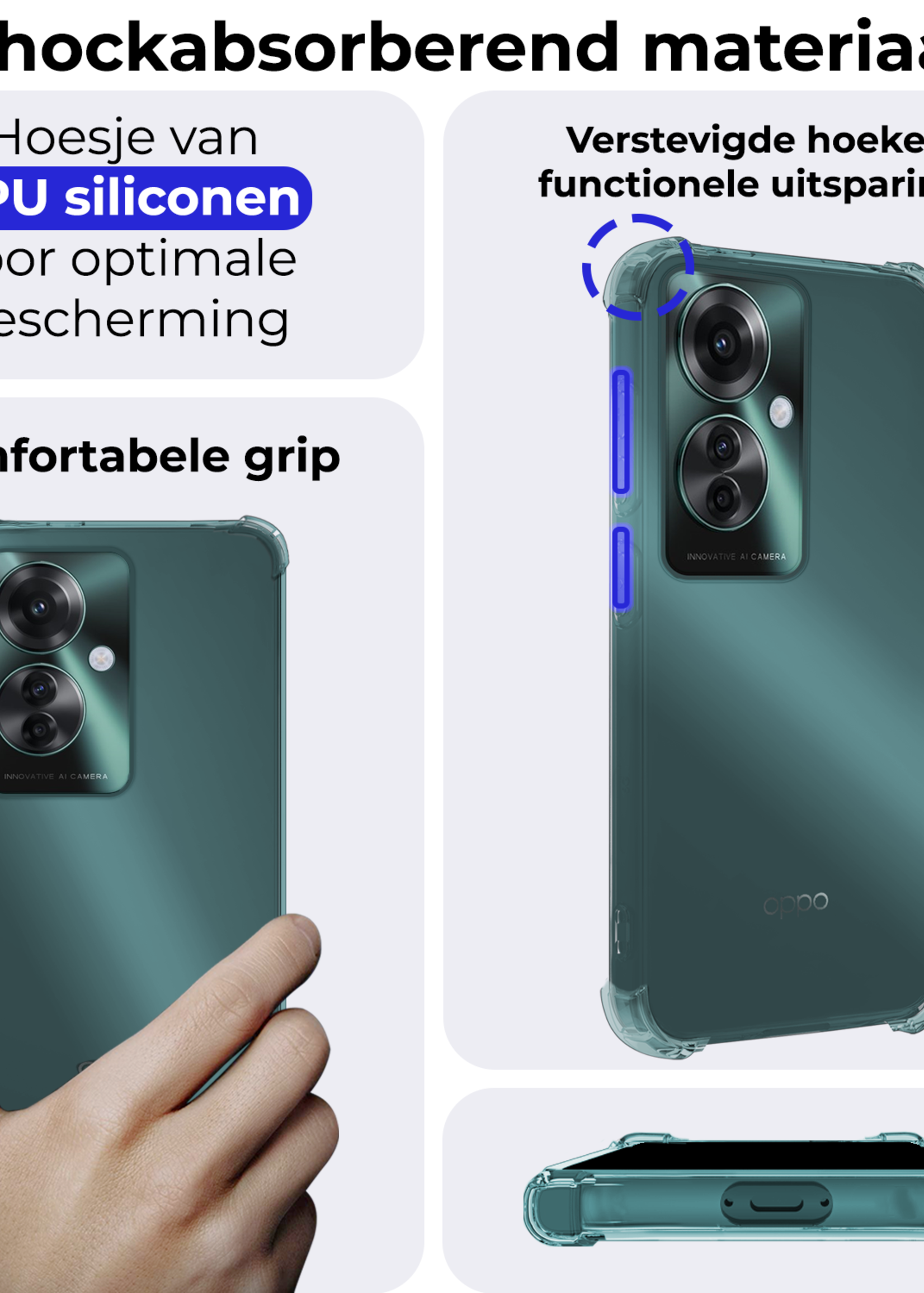 BTH Hoesje Geschikt voor Oppo Reno11 F Hoesje Siliconen Shock Proof Case Hoes Met Screenprotector - Hoes Geschikt voor Oppo Reno11 F Hoes Cover Case Shockproof - Transparant
