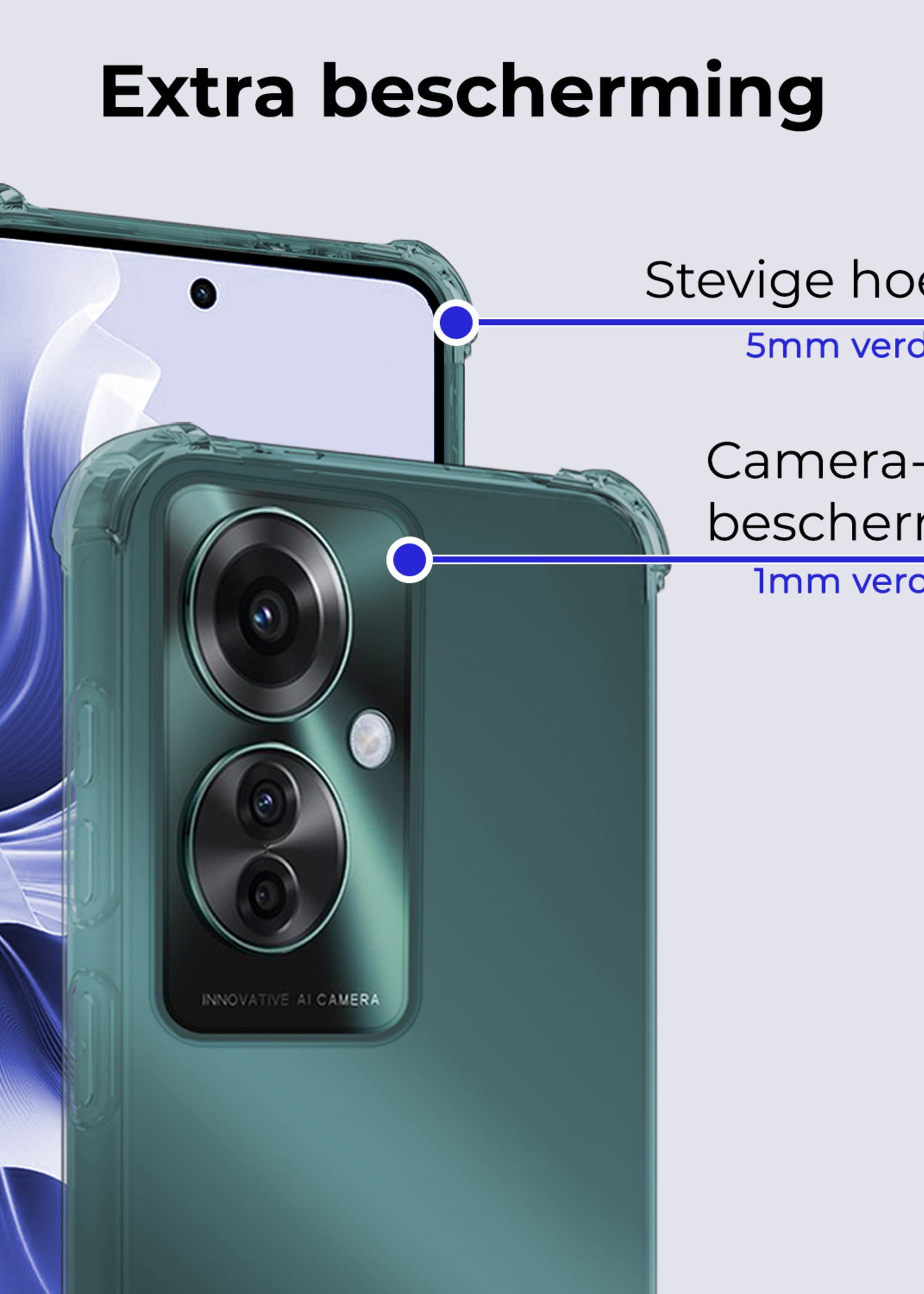 BTH Hoesje Geschikt voor Oppo Reno11 F Hoesje Siliconen Shock Proof Case Hoes Met 2x Screenprotector - Hoes Geschikt voor Oppo Reno11 F Hoes Cover Case Shockproof - Transparant