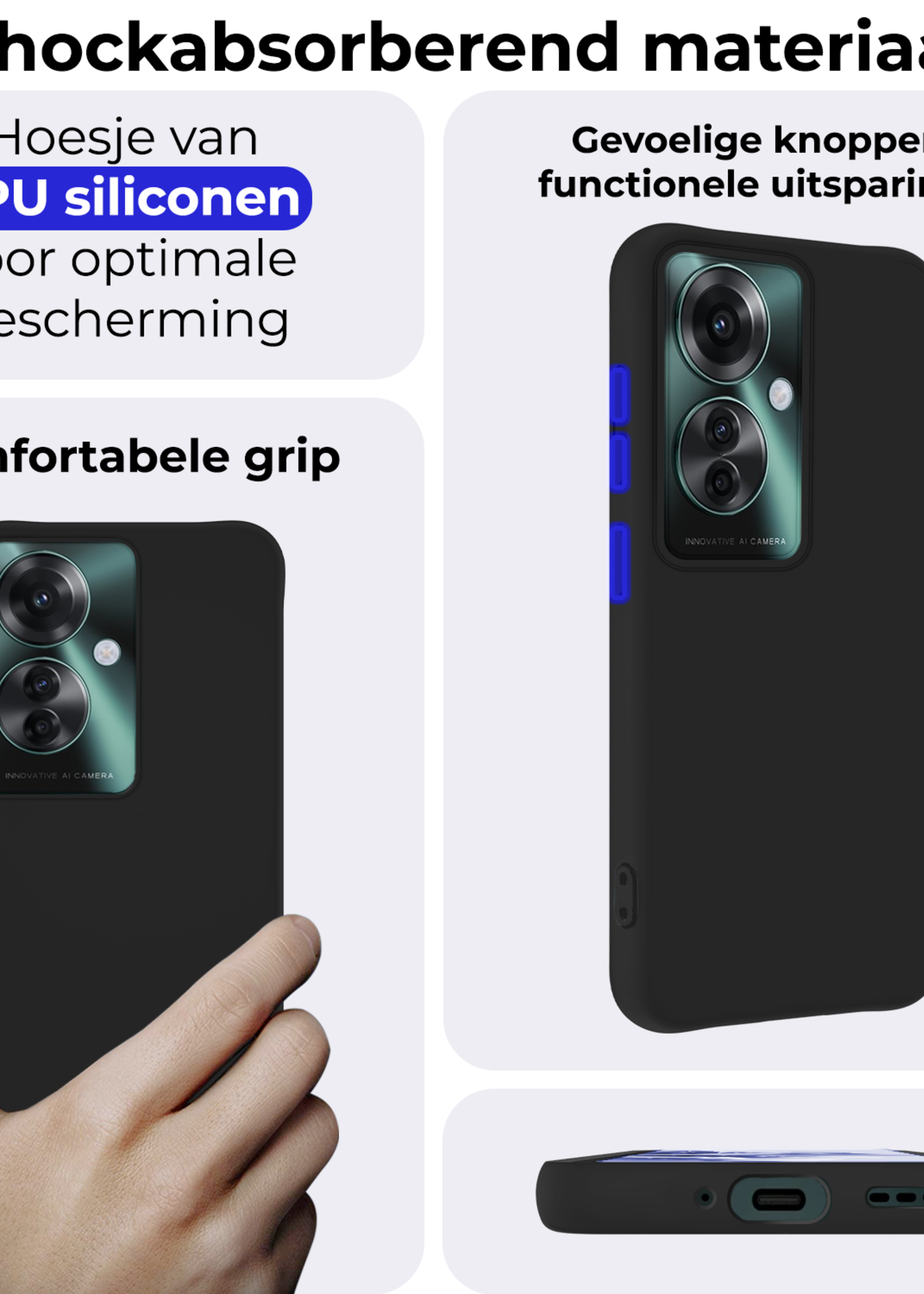 BTH Hoesje Geschikt voor Oppo Reno11 F Hoesje Siliconen Case Hoes - Hoes Geschikt voor Oppo Reno11 F Hoes Cover Case - Zwart