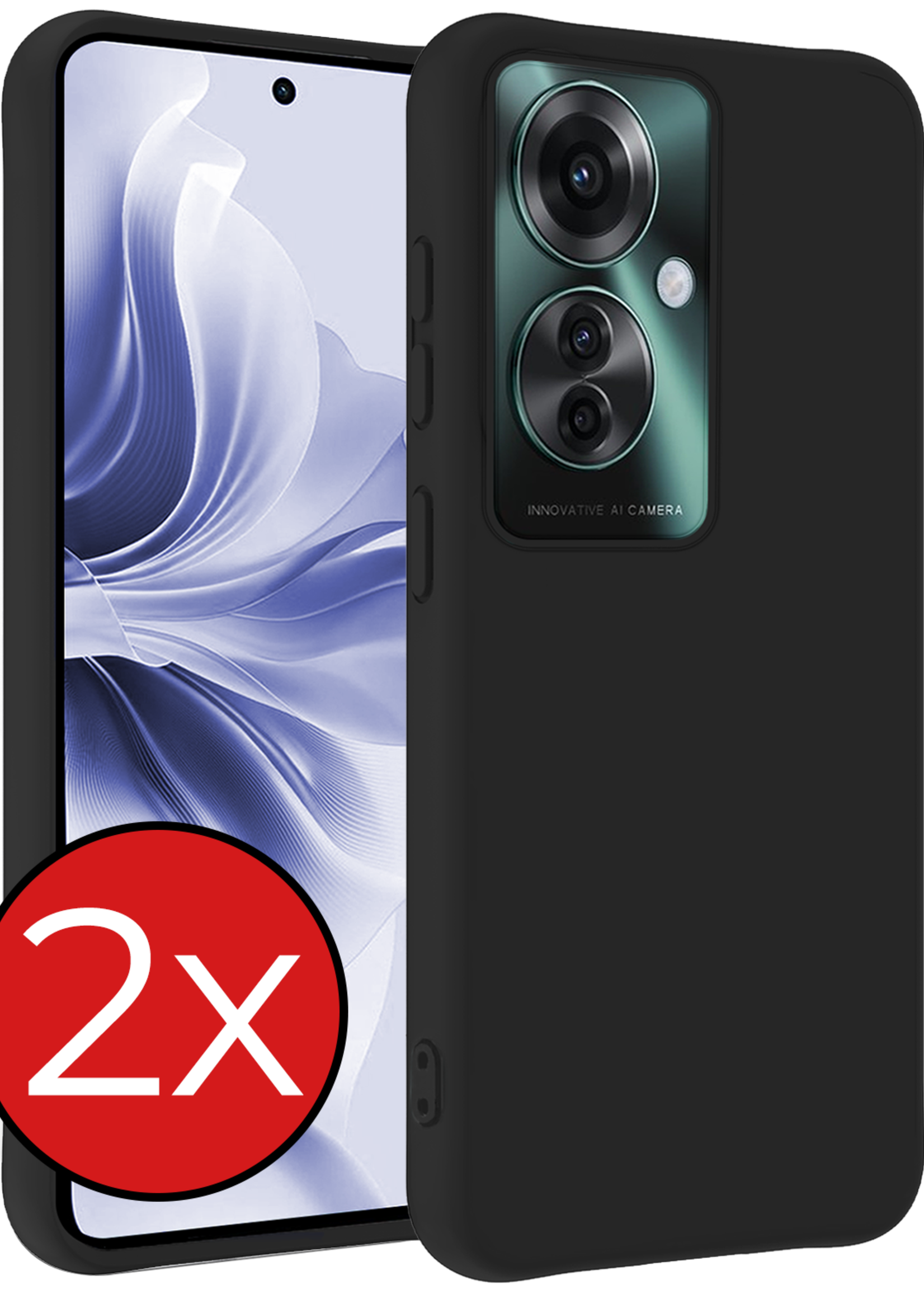 BTH Hoesje Geschikt voor Oppo Reno11 F Hoesje Siliconen Case Hoes - Hoes Geschikt voor Oppo Reno11 F Hoes Cover Case - Zwart - 2 PACK