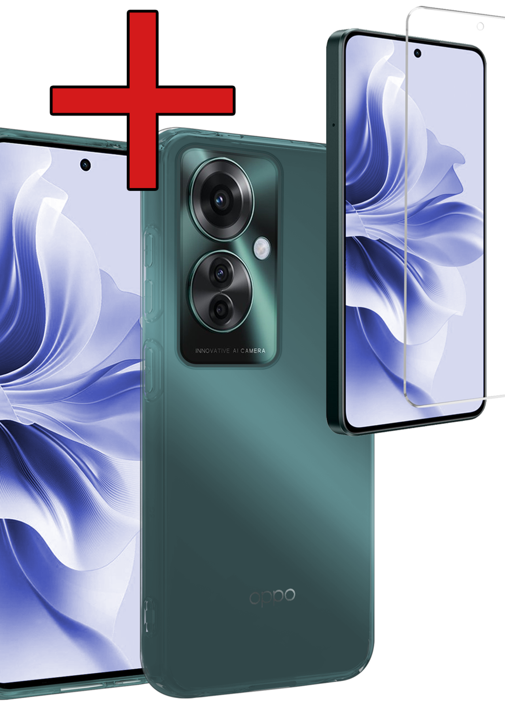 BTH Hoesje Geschikt voor Oppo Reno11 F Hoesje Siliconen Case Hoes Met Screenprotector - Hoes Geschikt voor Oppo Reno11 F Hoes Cover Case - Transparant