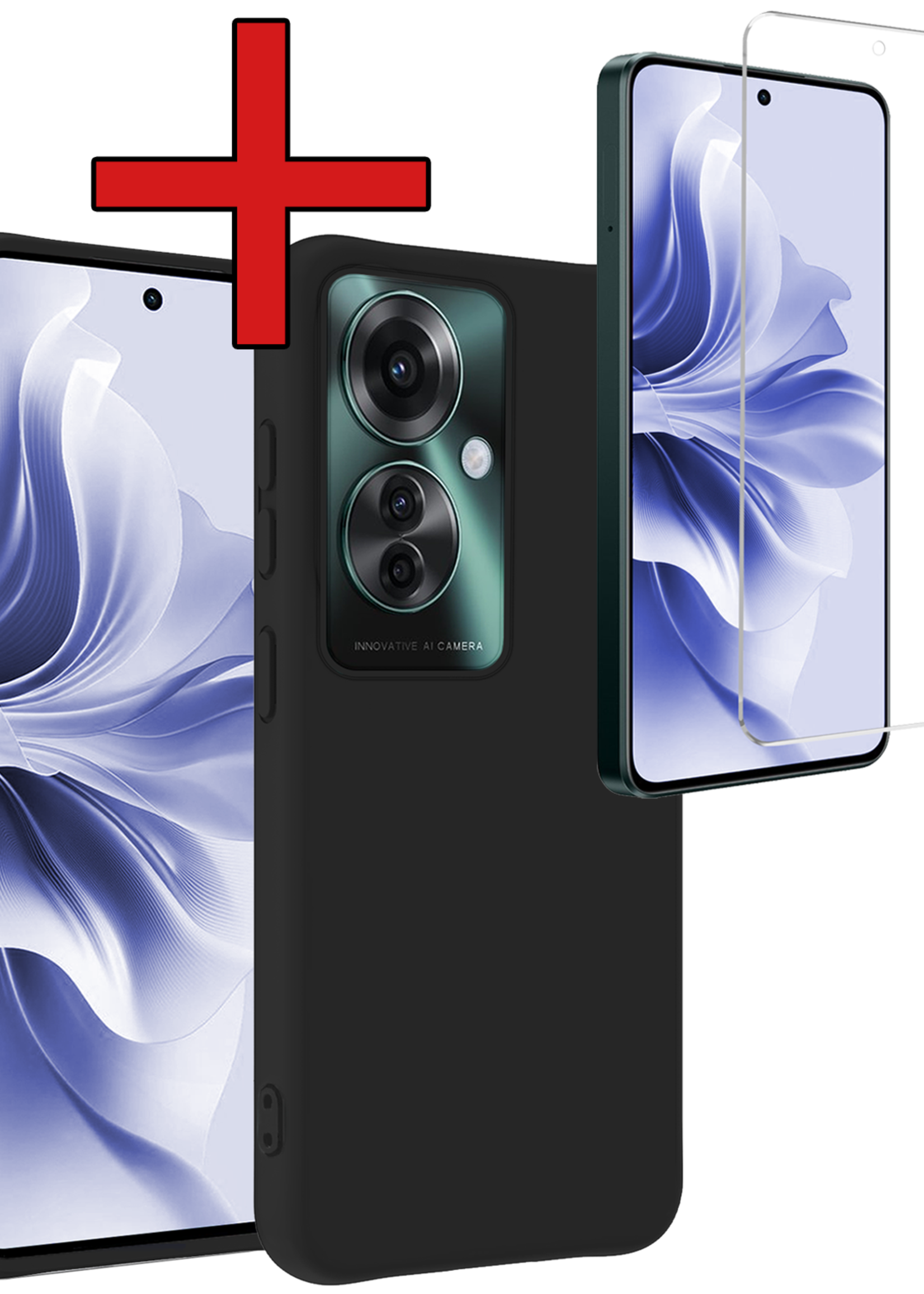 BTH Hoesje Geschikt voor Oppo Reno11 F Hoesje Siliconen Case Hoes Met Screenprotector - Hoes Geschikt voor Oppo Reno11 F Hoes Cover Case - Zwart