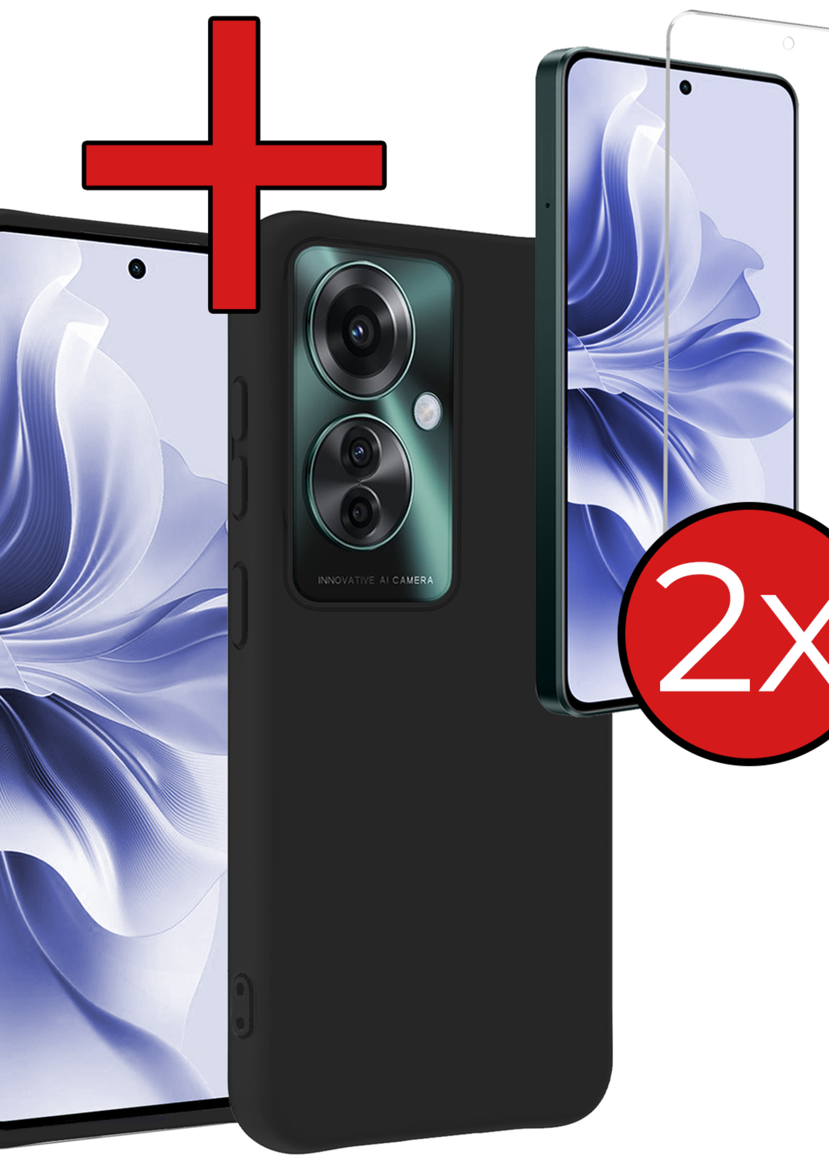 BTH Hoesje Geschikt voor Oppo Reno11 F Hoesje Siliconen Case Hoes Met 2x Screenprotector - Hoes Geschikt voor Oppo Reno11 F Hoes Cover Case - Zwart