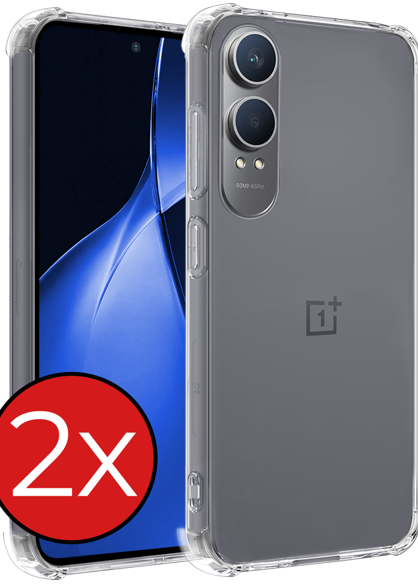 BTH Hoesje Geschikt voor OnePlus Nord CE4 Lite Hoesje Siliconen Shock Proof Case Hoes - Hoes Geschikt voor OnePlus Nord CE4 Lite Hoes Cover Case Shockproof - Transparant - 2 PACK