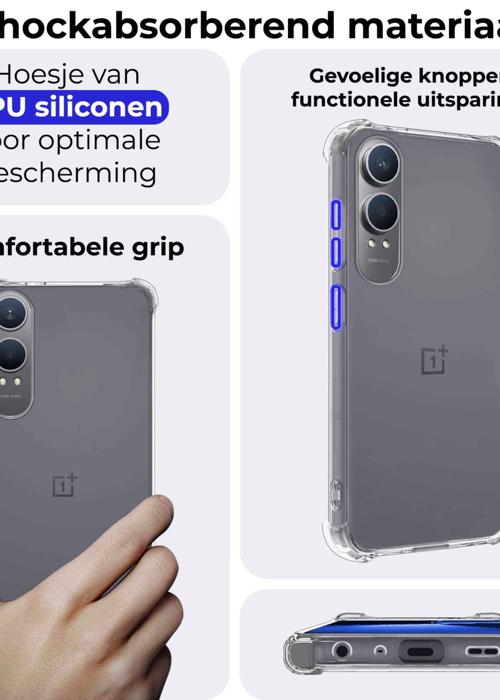 BTH Hoesje Geschikt voor OnePlus Nord CE4 Lite Hoesje Siliconen Shock Proof Case Hoes - Hoes Geschikt voor OnePlus Nord CE4 Lite Hoes Cover Case Shockproof - Transparant - 2 PACK