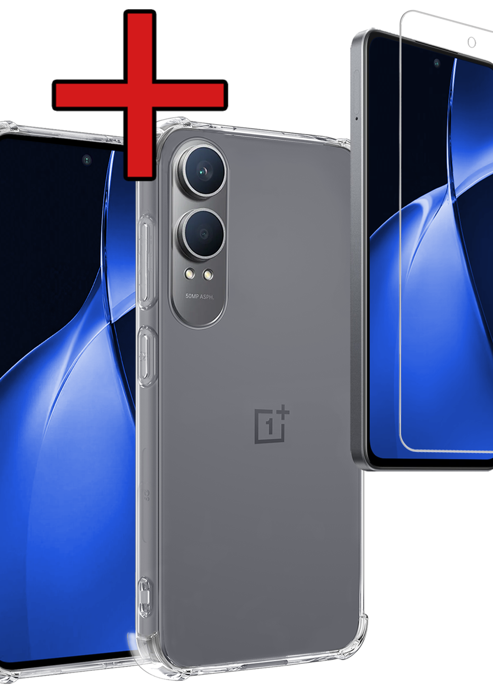 BTH Hoesje Geschikt voor OnePlus Nord CE4 Lite Hoesje Siliconen Shock Proof Case Hoes Met Screenprotector - Hoes Geschikt voor OnePlus Nord CE4 Lite Hoes Cover Case Shockproof - Transparant