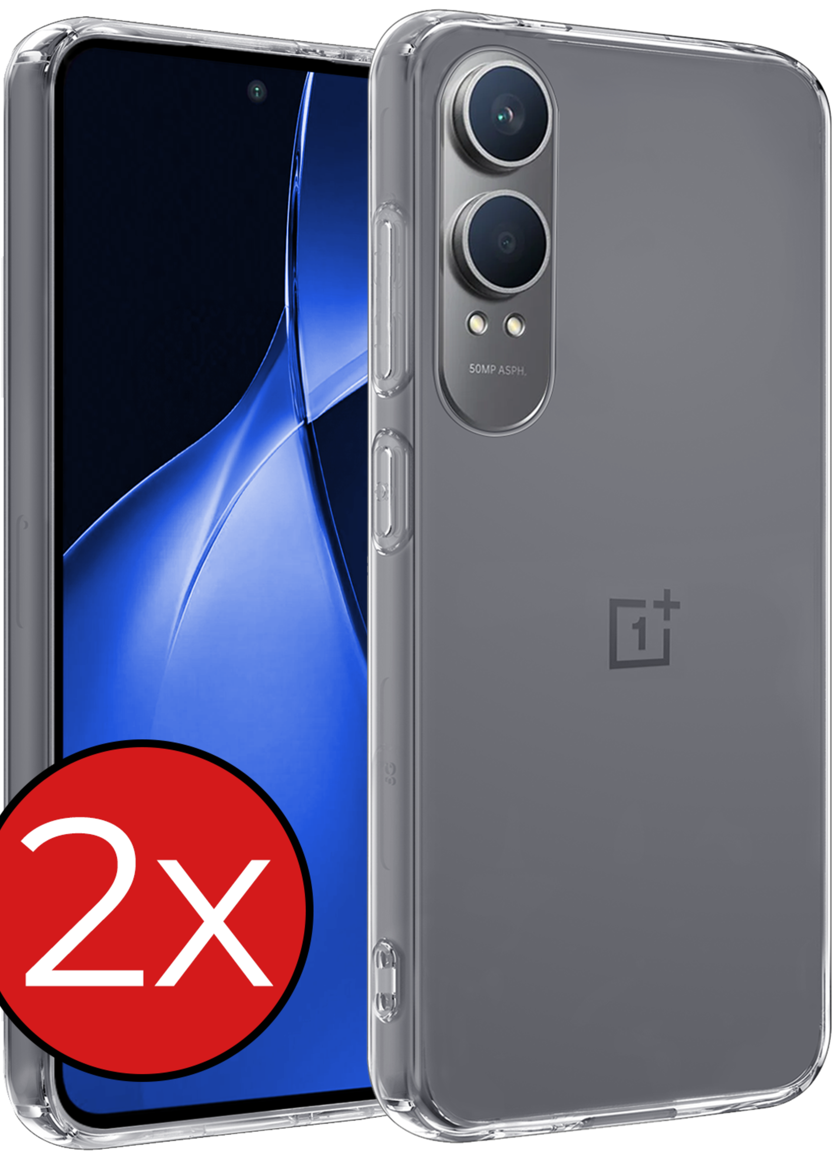 BTH Hoesje Geschikt voor OnePlus Nord CE4 Lite Hoesje Siliconen Case Hoes - Hoes Geschikt voor OnePlus Nord CE4 Lite Hoes Cover Case - Transparant - 2 PACK