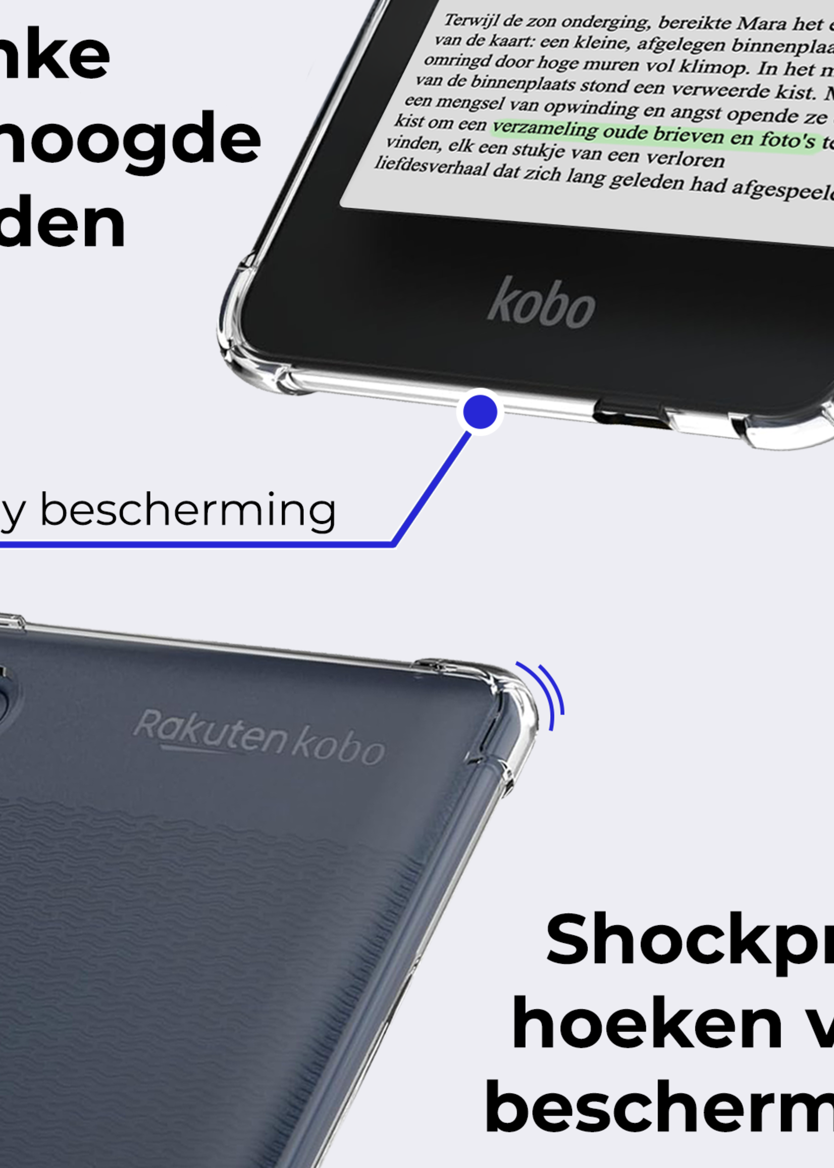 BTH Hoes Geschikt voor Kobo Clara Colour Hoesje Siliconen Case Hoes Back Cover Met Screenprotector - Transparant