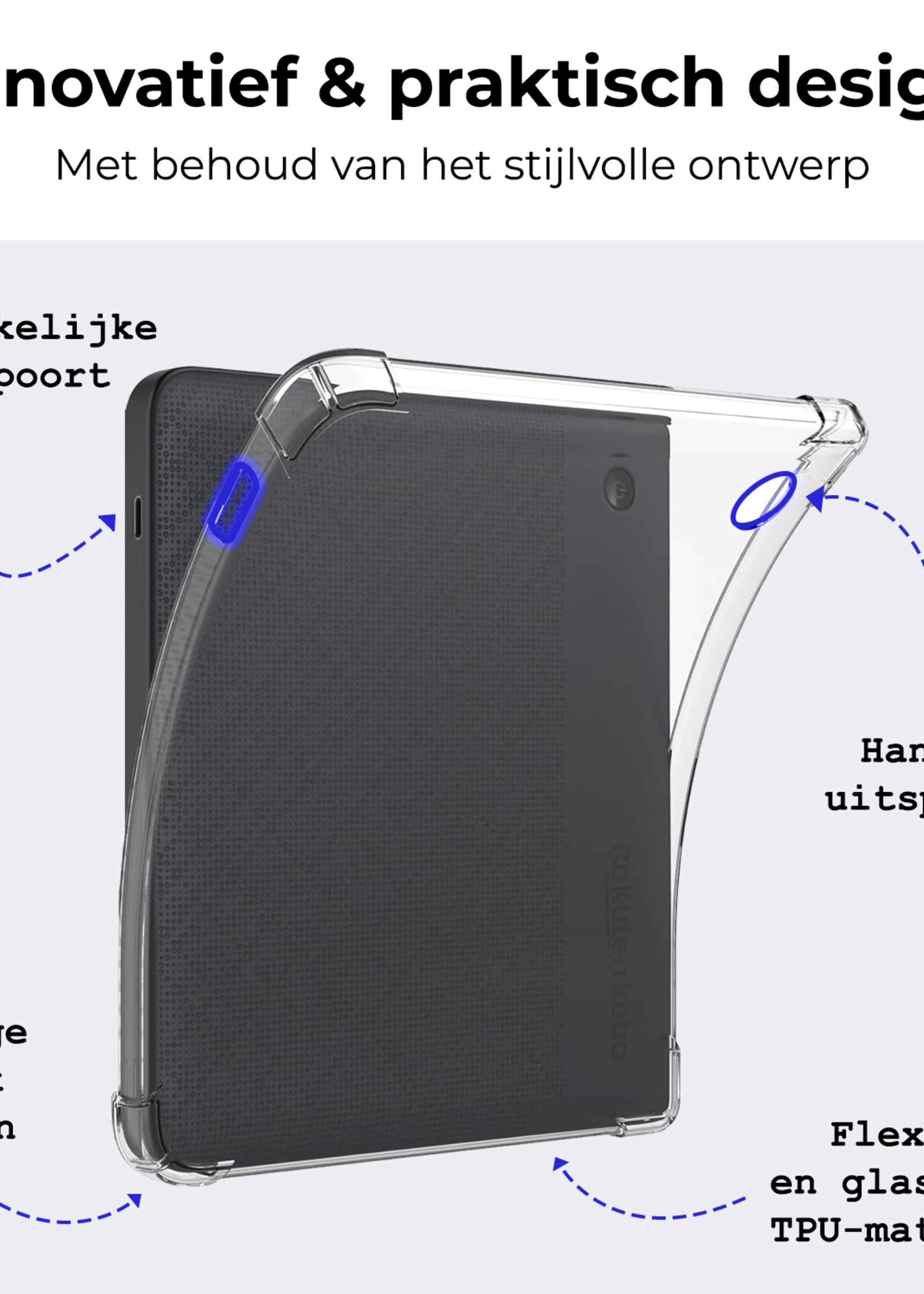 BTH Hoes Geschikt voor Kobo Libra Colour Hoesje Siliconen Case Hoes Back Cover Met Screenprotector - Transparant
