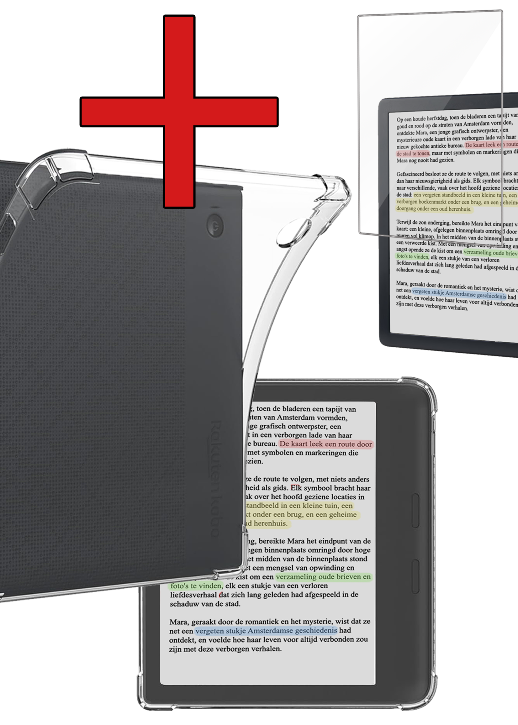 BTH Hoes Geschikt voor Kobo Libra Colour Hoesje Siliconen Case Hoes Back Cover Met Screenprotector - Transparant