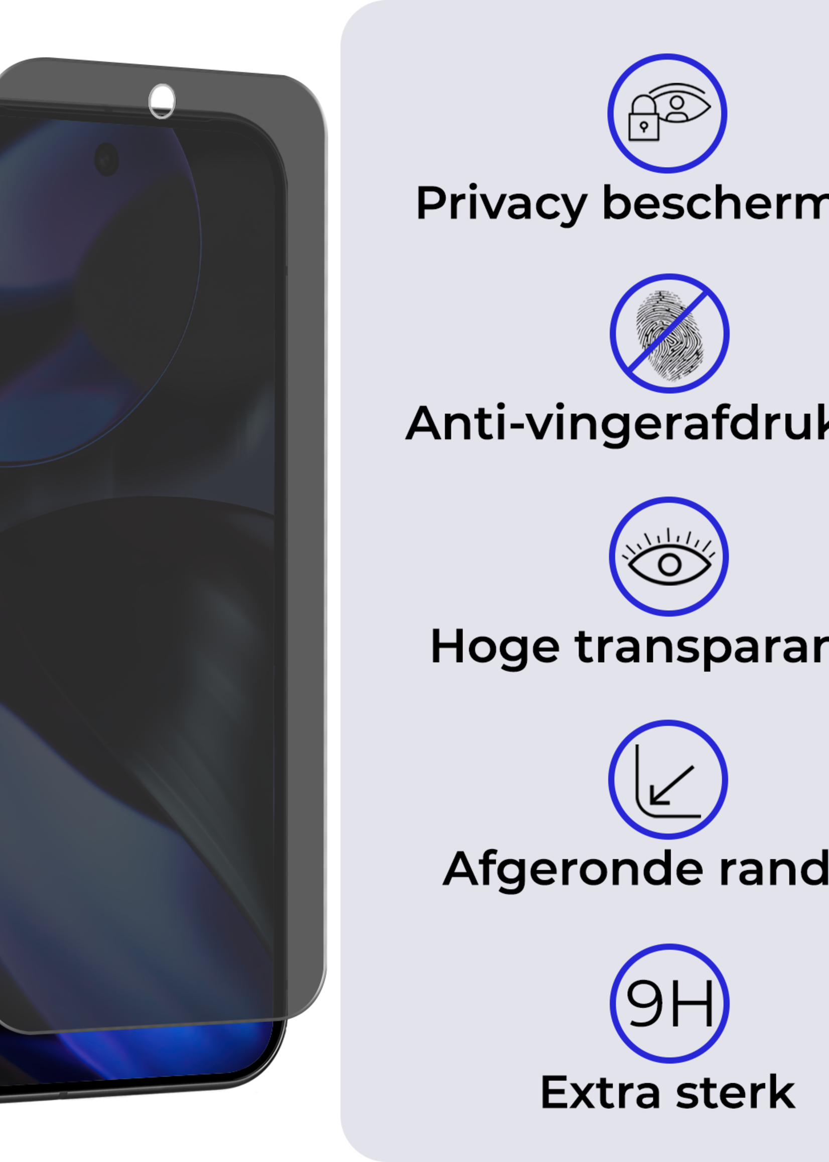 BTH Screenprotector Geschikt voor Google Pixel 9 Pro XL Screenprotector Privacy Glas Gehard Full Cover - Screenprotector Geschikt voor Google Pixel 9 Pro XL Screenprotector Privacy Tempered Glass