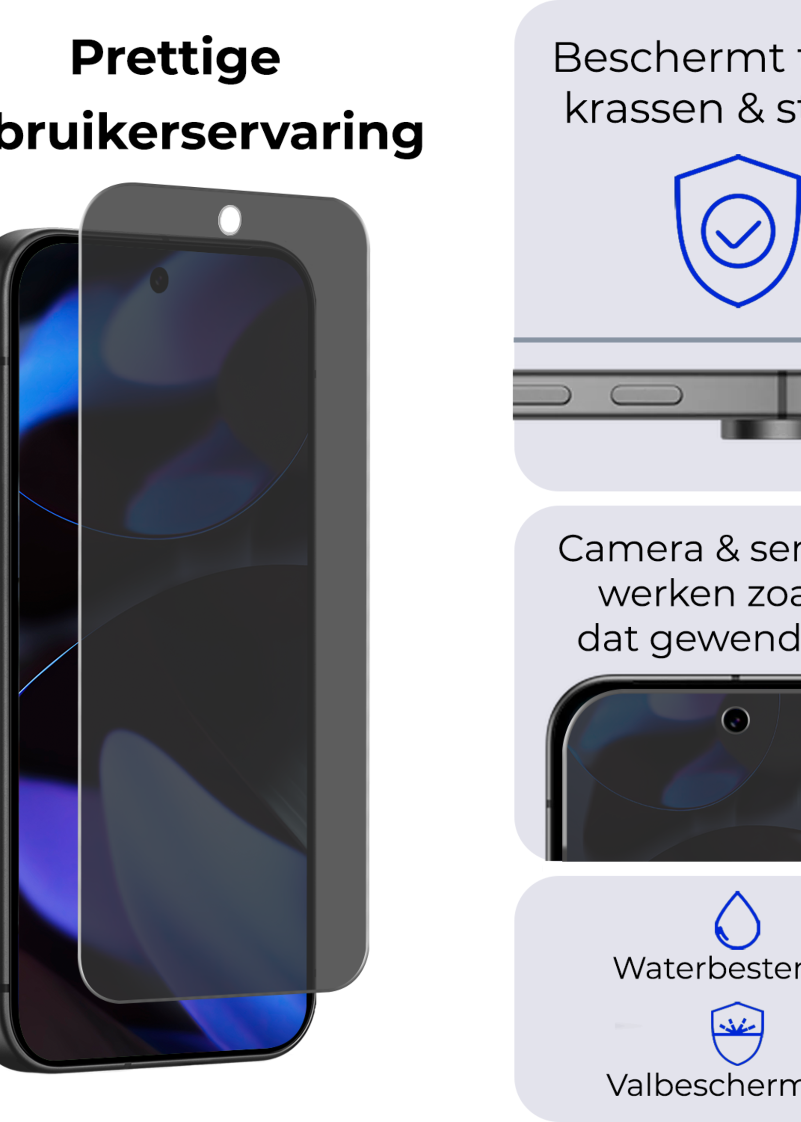 BTH Screenprotector Geschikt voor Google Pixel 9 Pro XL Screenprotector Privacy Glas Gehard Full Cover - Screenprotector Geschikt voor Google Pixel 9 Pro XL Screenprotector Privacy Tempered Glass
