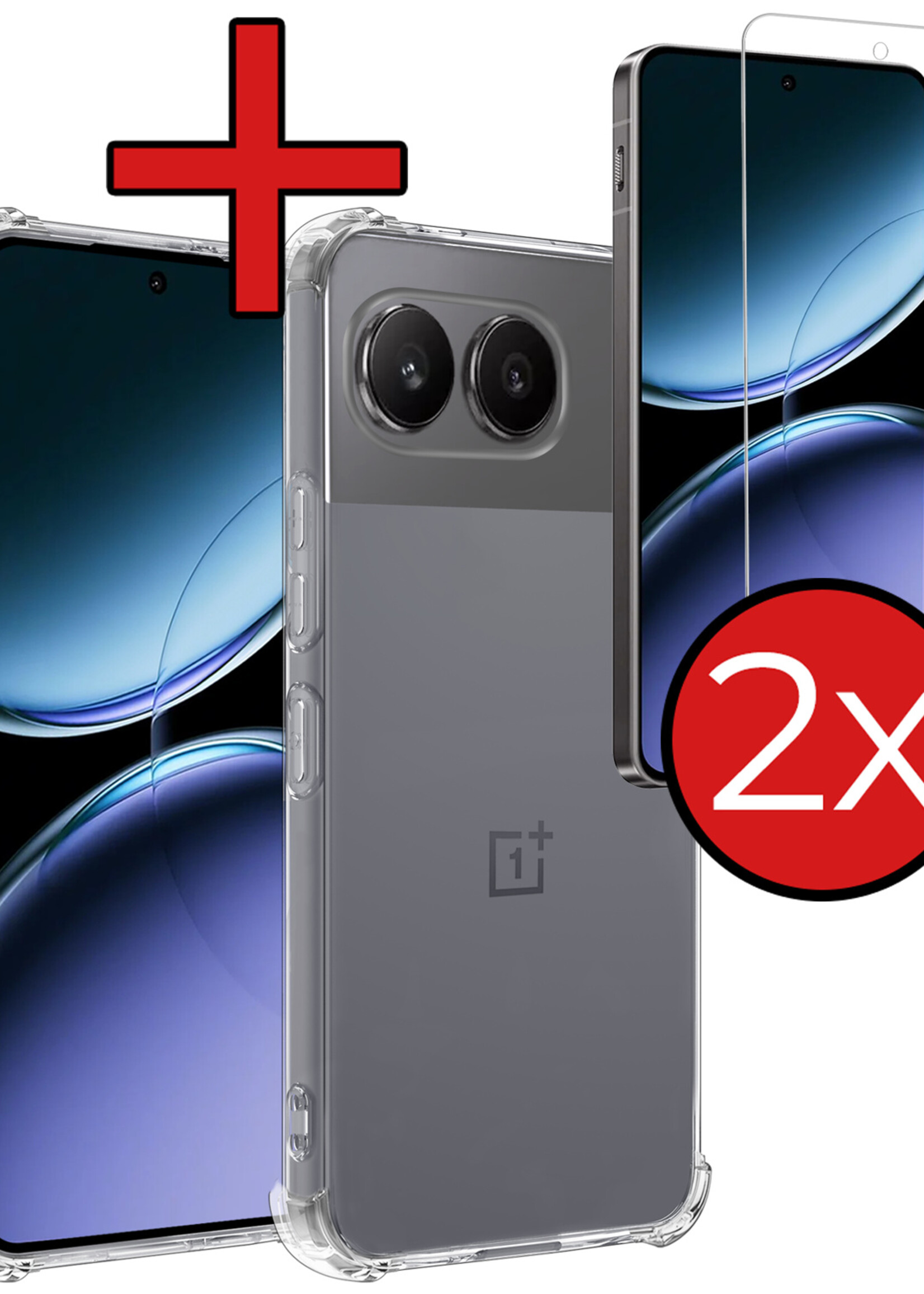 BTH Hoesje Geschikt voor OnePlus Nord 4 Hoesje Siliconen Shock Proof Case Hoes Met 2x Screenprotector - Hoes Geschikt voor OnePlus Nord 4 Hoes Cover Case Shockproof - Transparant