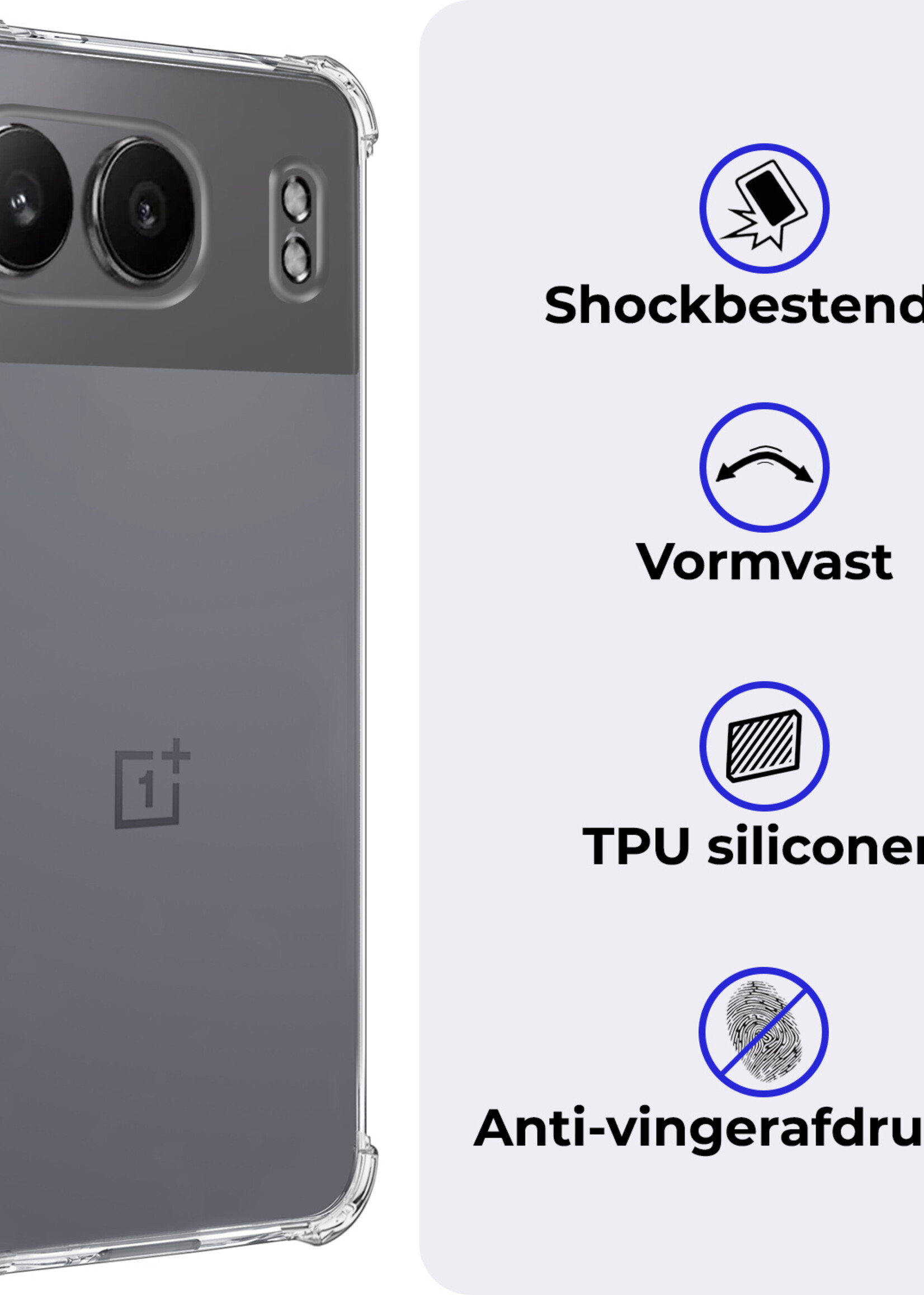 BTH Hoesje Geschikt voor OnePlus Nord 4 Hoesje Siliconen Shock Proof Case Hoes Met 2x Screenprotector - Hoes Geschikt voor OnePlus Nord 4 Hoes Cover Case Shockproof - Transparant