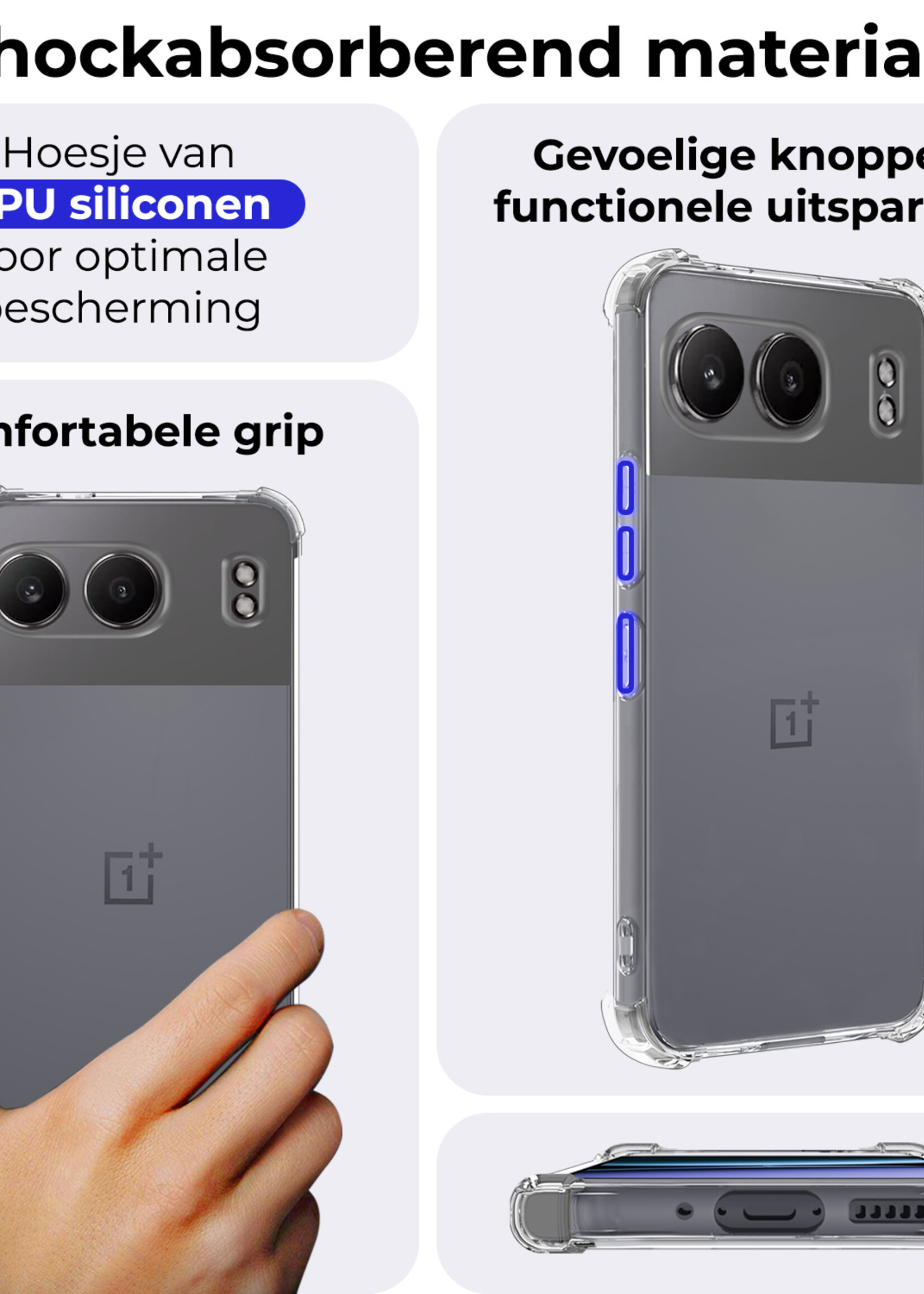 BTH Hoesje Geschikt voor OnePlus Nord 4 Hoesje Siliconen Shock Proof Case Hoes Met 2x Screenprotector - Hoes Geschikt voor OnePlus Nord 4 Hoes Cover Case Shockproof - Transparant