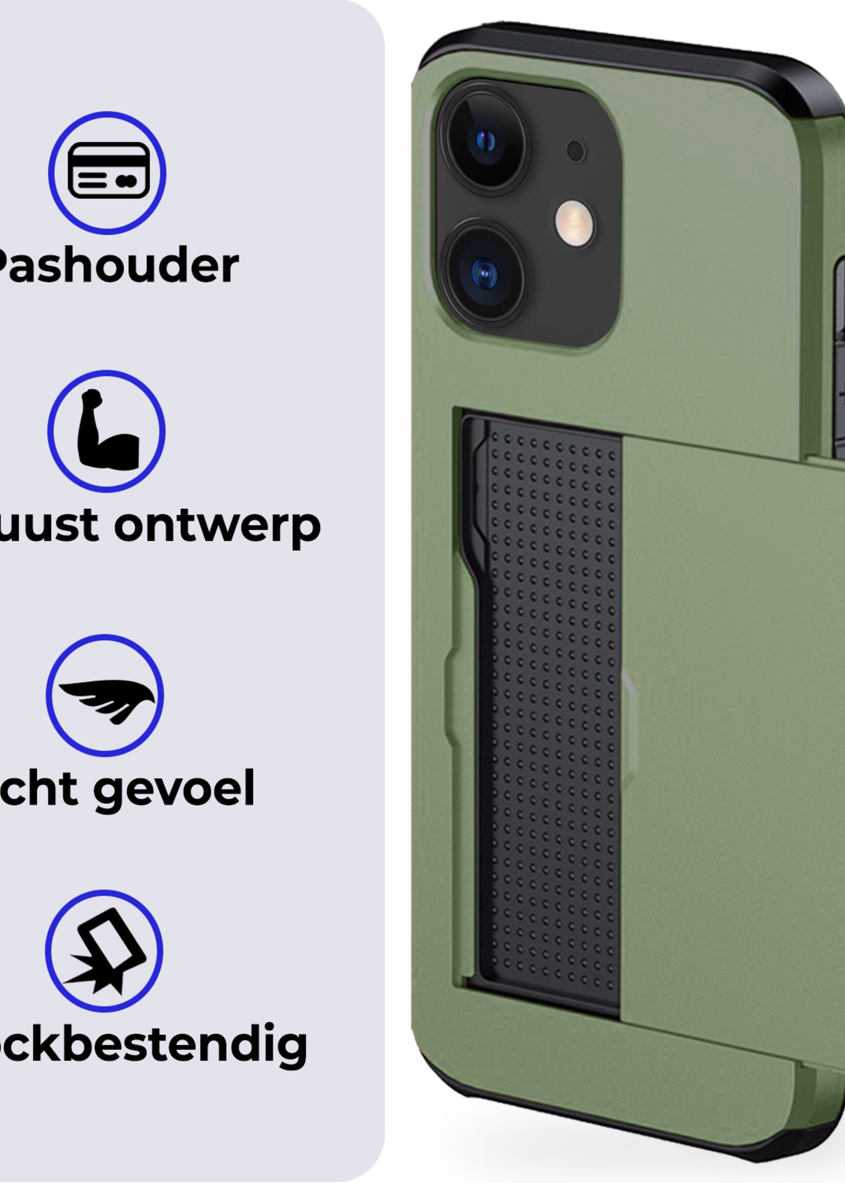 BTH Hoesje Geschikt voor iPhone 11 Hoesje Met Pasjeshouder Hard Case Met Kaarthouder - Hoes Geschikt voor iPhone 11 Hoesje Shock Proof Case - Donker Groen