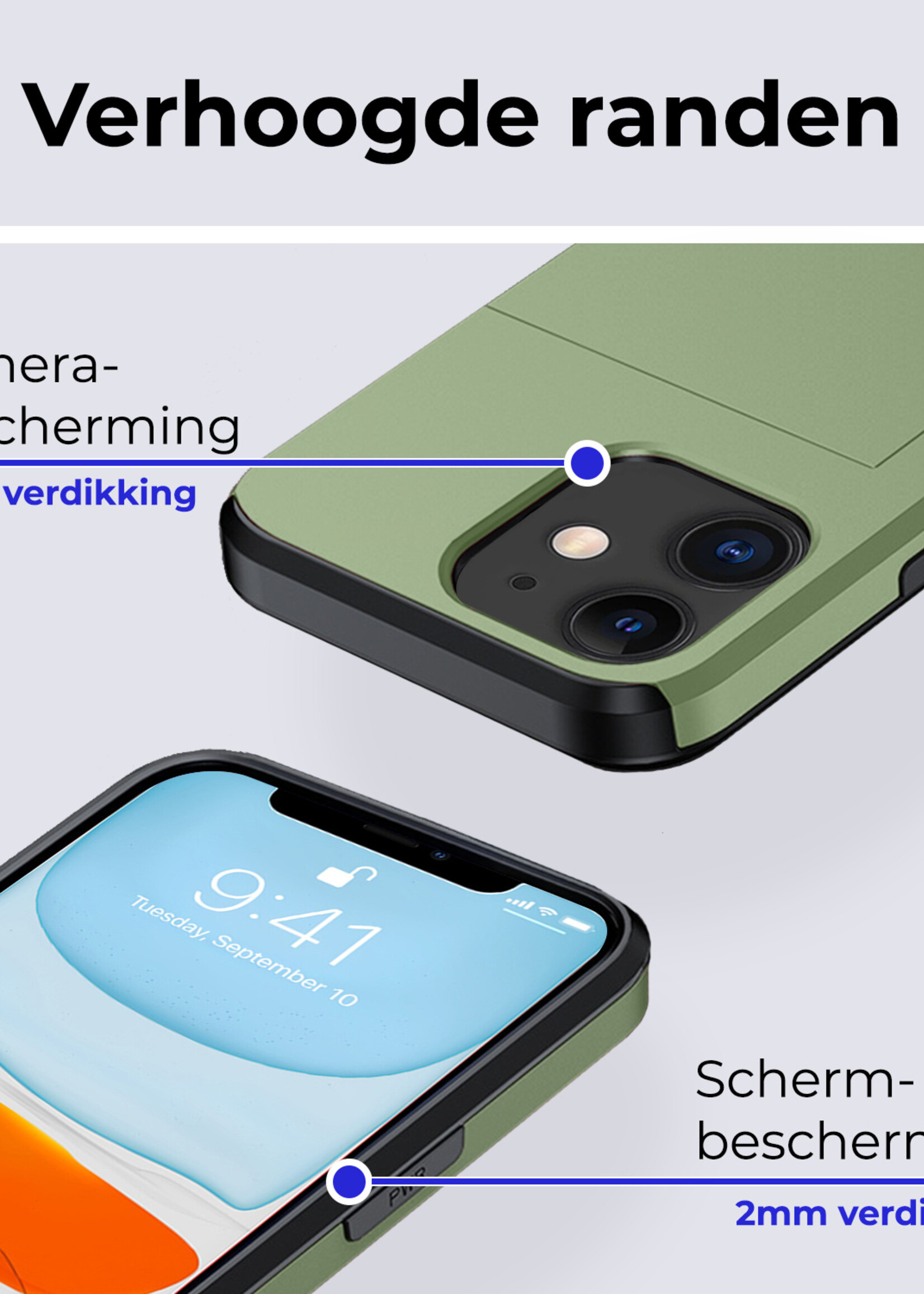 BTH Hoesje Geschikt voor iPhone 11 Hoesje Met Pasjeshouder Hard Case Met Kaarthouder - Hoes Geschikt voor iPhone 11 Hoesje Shock Proof Case - Donker Groen