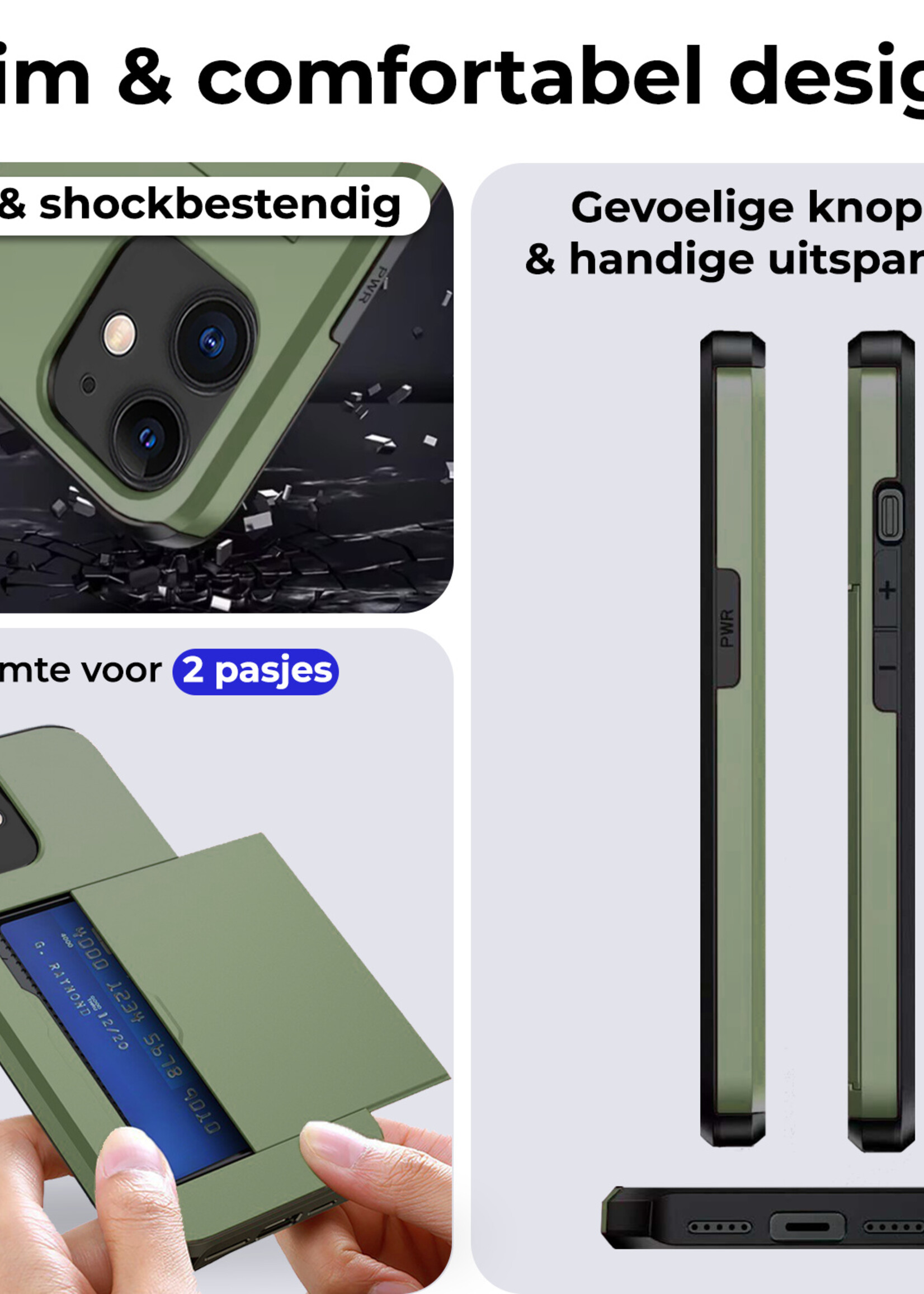 BTH Hoesje Geschikt voor iPhone 11 Hoesje Met Pasjeshouder Hard Case Met Kaarthouder - Hoes Geschikt voor iPhone 11 Hoesje Shock Proof Case - Donker Groen